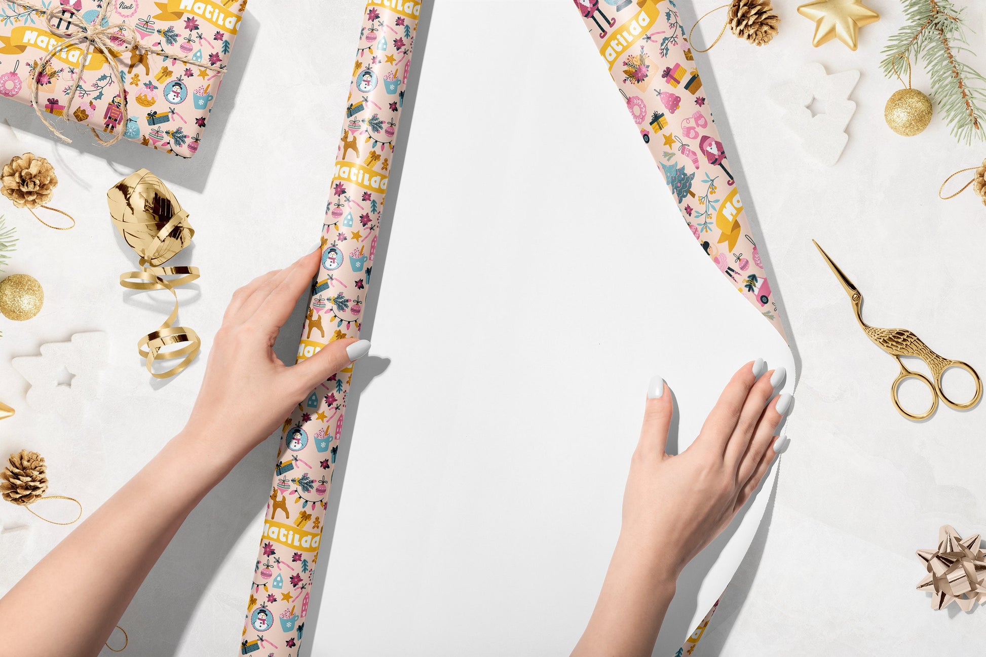 Personalised Pink Christmas Wrapping Paper, Luxury Gift Wrap, Festive Wrapping Paper, Gift Wrap, Wrapping paper with name, Girls Wrap Paper