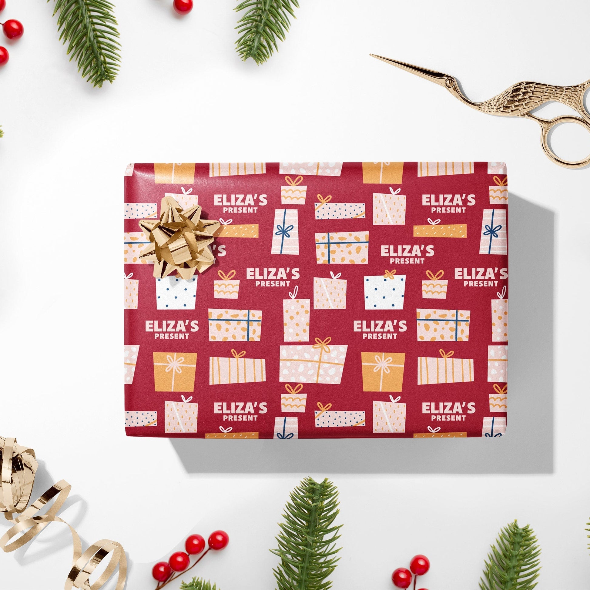 Personalised Christmas Wrapping Paper, Luxury Gift Wrap, Festive Wrapping Paper, Gift Wrapping, Wrapping paper with name