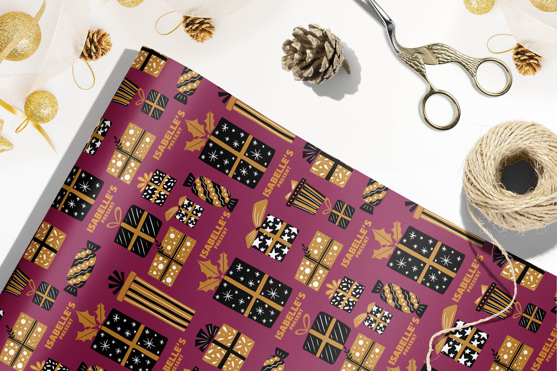Personalised Christmas Wrapping Paper, Luxury Gift Wrap, Festive Wrapping Paper, Gift Wrapping, Wrapping paper with name, Christmas Paper