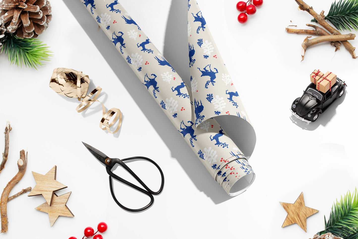 Reindeer Christmas Wrapping Paper, Henri Matisse Inspired Gift Wrap, Festive Wrapping Paper, Blue Gift Wrapping Paper, gift wrap for him