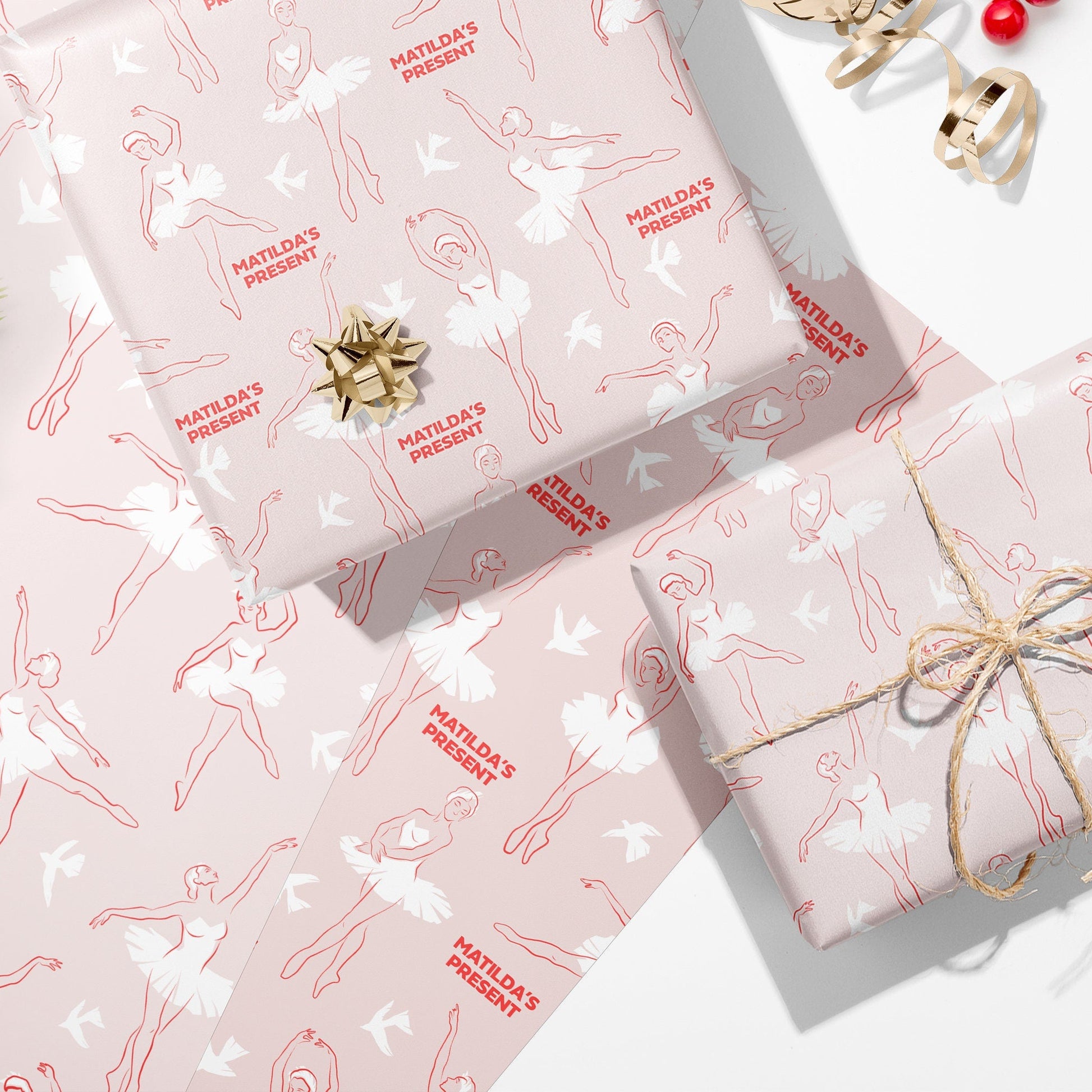 Ballerina Gift Wrapping Paper, Personalised Wrapping Paper, Kids Wrapping Paper, Ballerina Pretty Gift Wrap, Girl's Ballerina Gift Ideas