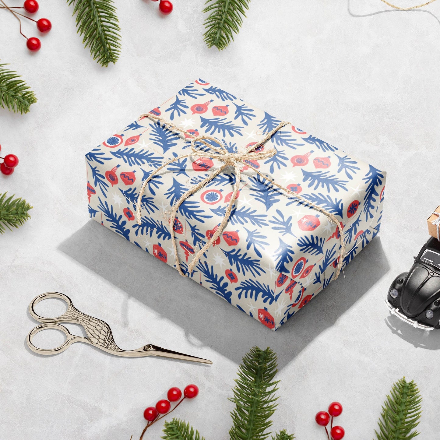 Henri Matisse Inspired Gift Wrap, Luxury Christmas Wrapping Paper, Festive Red and Blue Gift Wrapping Paper, Christmas Birds Gift wrap