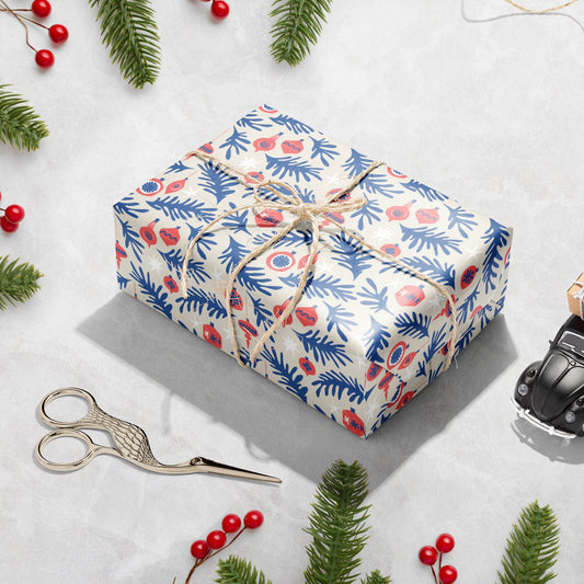 Henri Matisse Inspired Gift Wrap, Luxury Christmas Wrapping Paper, Festive Red and Blue Gift Wrapping Paper, Christmas Birds Gift wrap