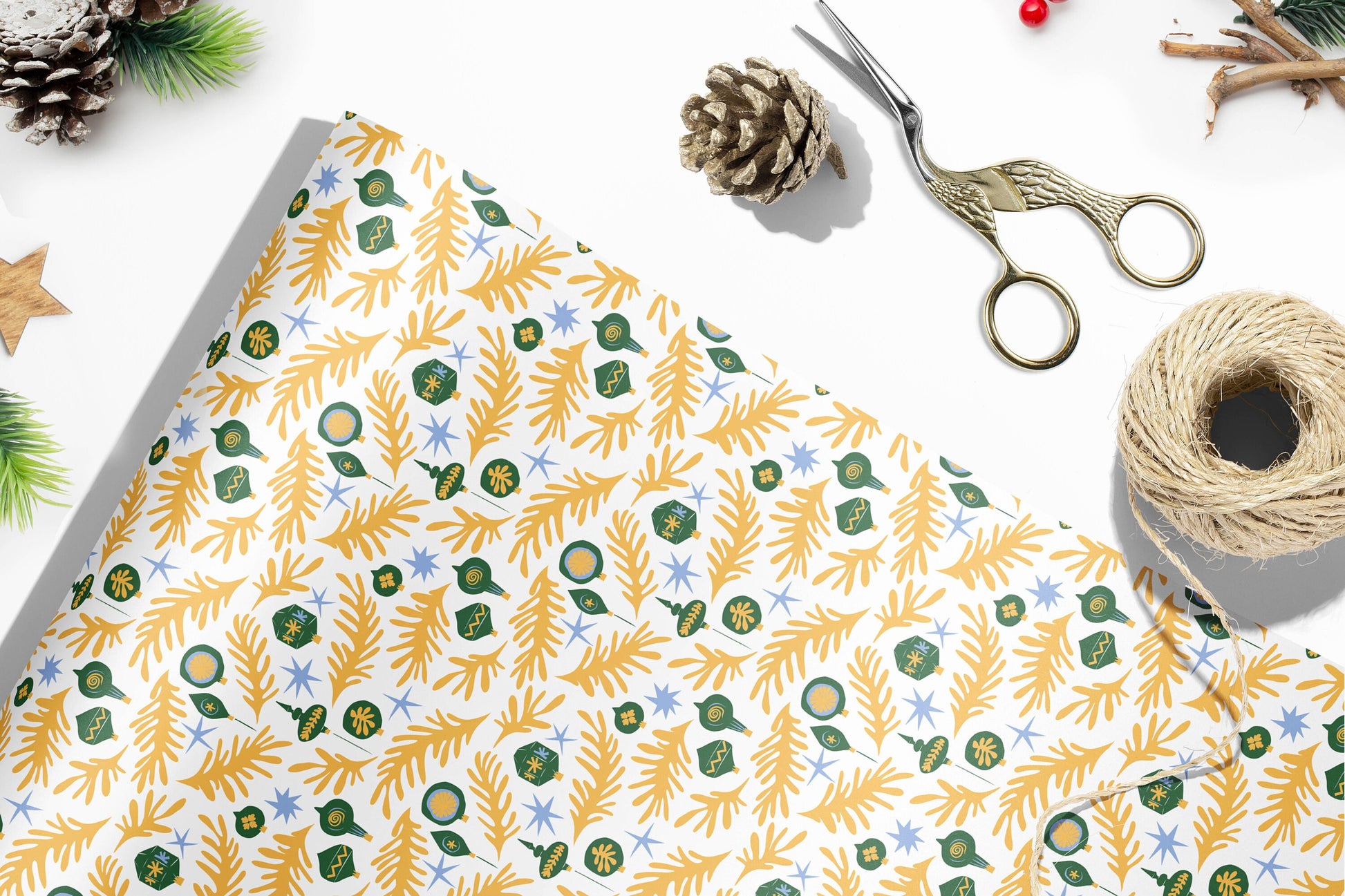 Luxury Yellow and Green Christmas Wrapping Paper, Henri Matisse Inspired Christmas Wrapping Paper, Festive Wrapping Paper, Xmas gift wrap