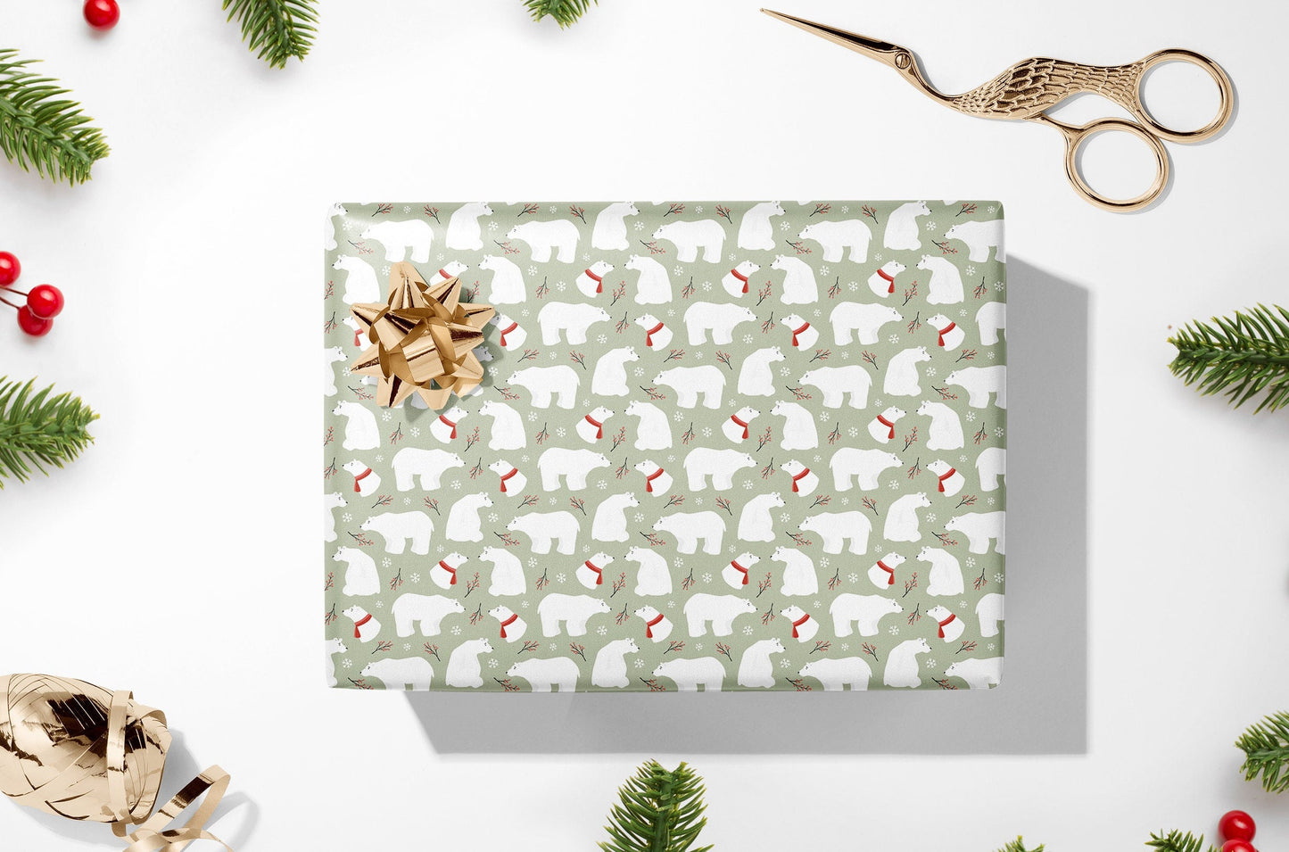 Personalised Polar Bear Christmas Wrapping Paper, Luxury Gift Wrap, Festive Wrapping Paper, Gift Wrapping, Wrapping paper with name