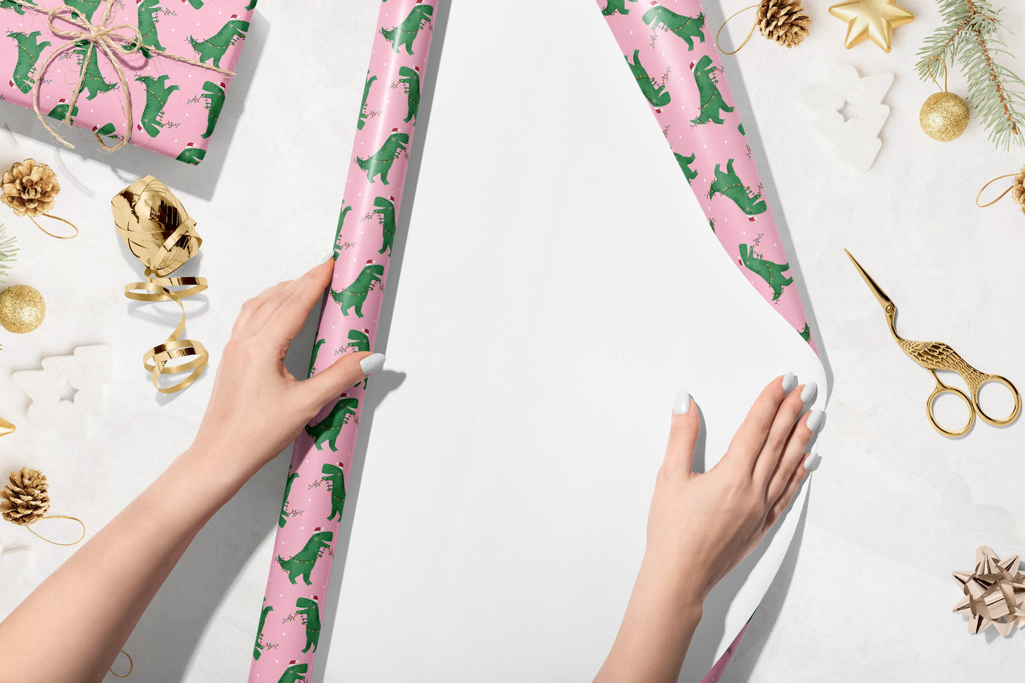 Personalised Dinosaur Christmas Wrapping Paper, Girls Wrapping Paper, Dinosaur Xmas Paper, Wrapping paper for kids, Dino Gift Wrap