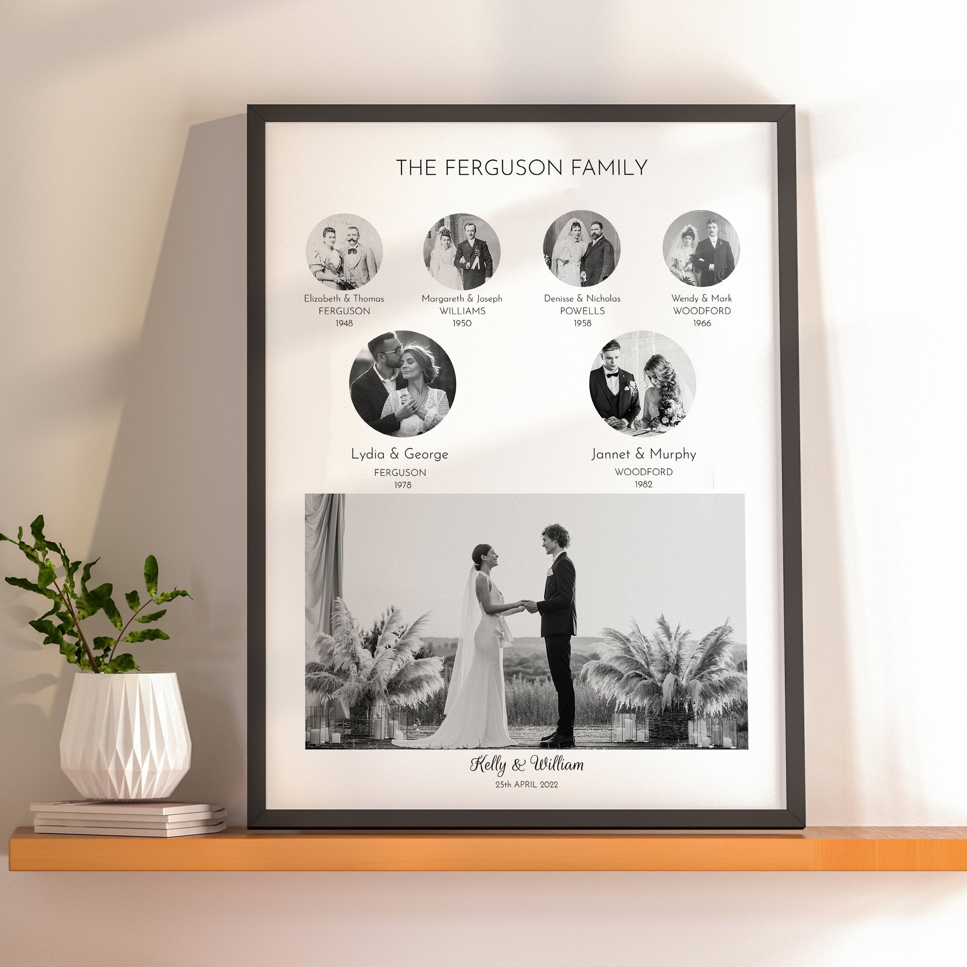 Personalised Family Tree Photo Print, Wedding Genealogy Print, Personalised Genealogy Wedding Print, Family history Wedding Photo Frame