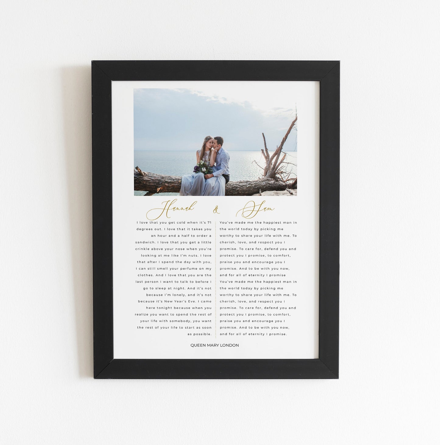 Wedding Vows Photo Print, Personalised Gift for Wife, Husband, Framed Wedding Vows Print