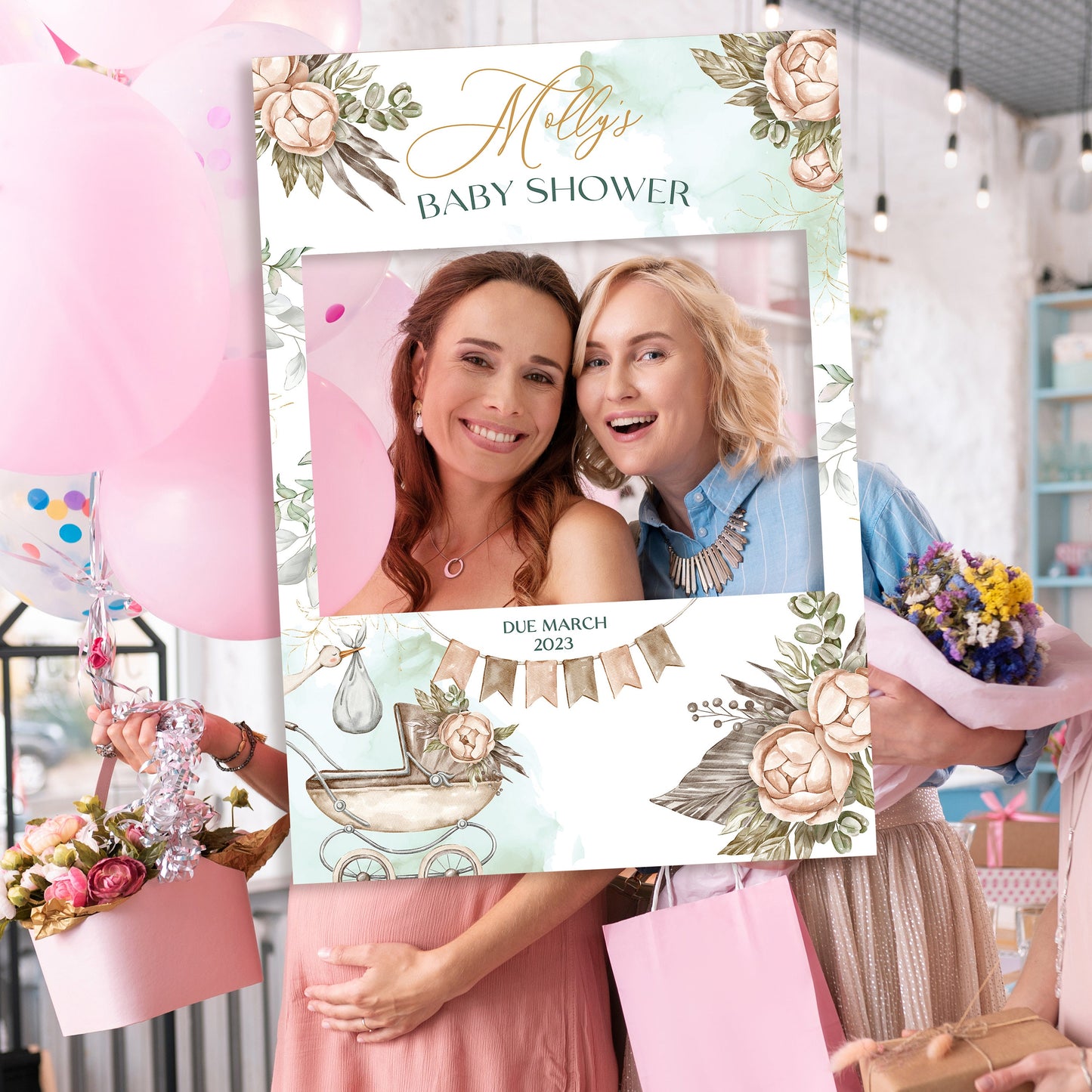 Vintage Inspired Baby Shower Selfie Frame and Party Sign, Vintage Floral Baby Shower Photobooth Frame, Welcome Sign, Baby Shower Decorations