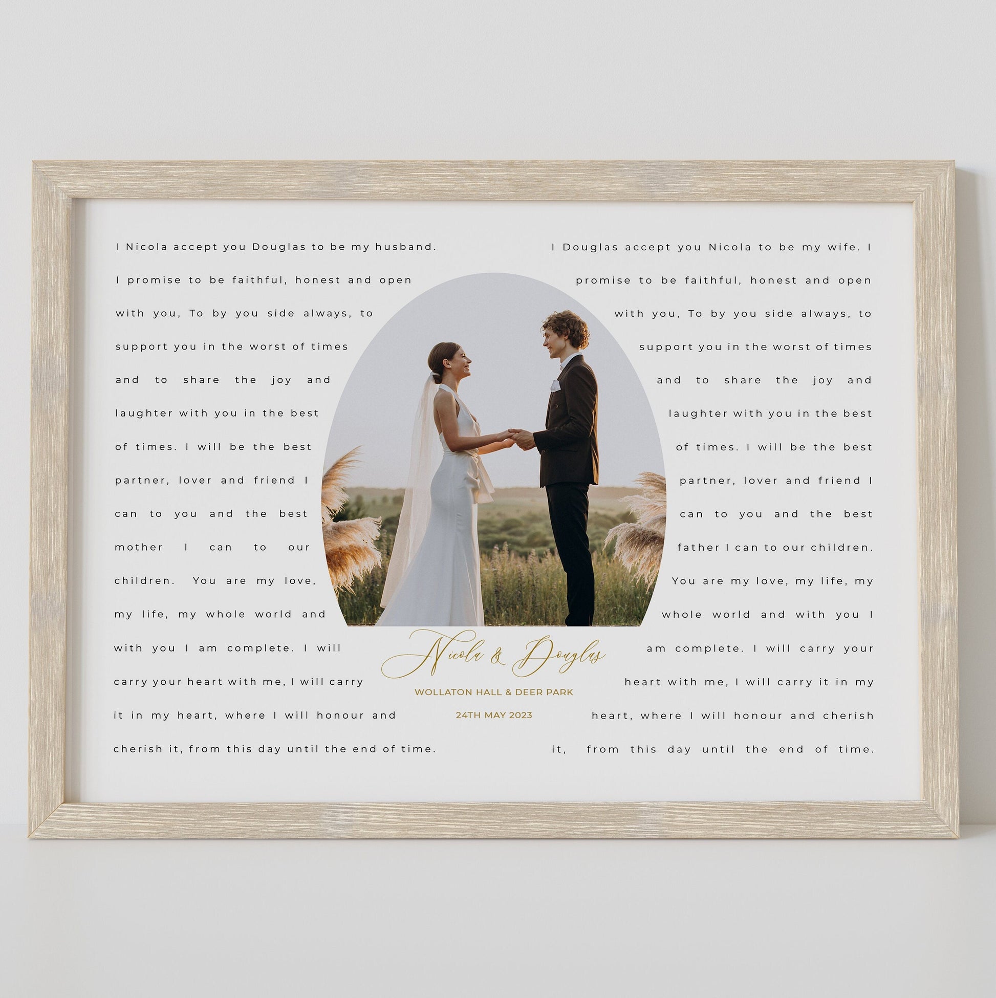 Wedding Vows Print, Wedding Vows Gift, Personalised Wedding Anniversary Gift for Wife, Husband, Framed Wedding Vows Print, Valentines Gift