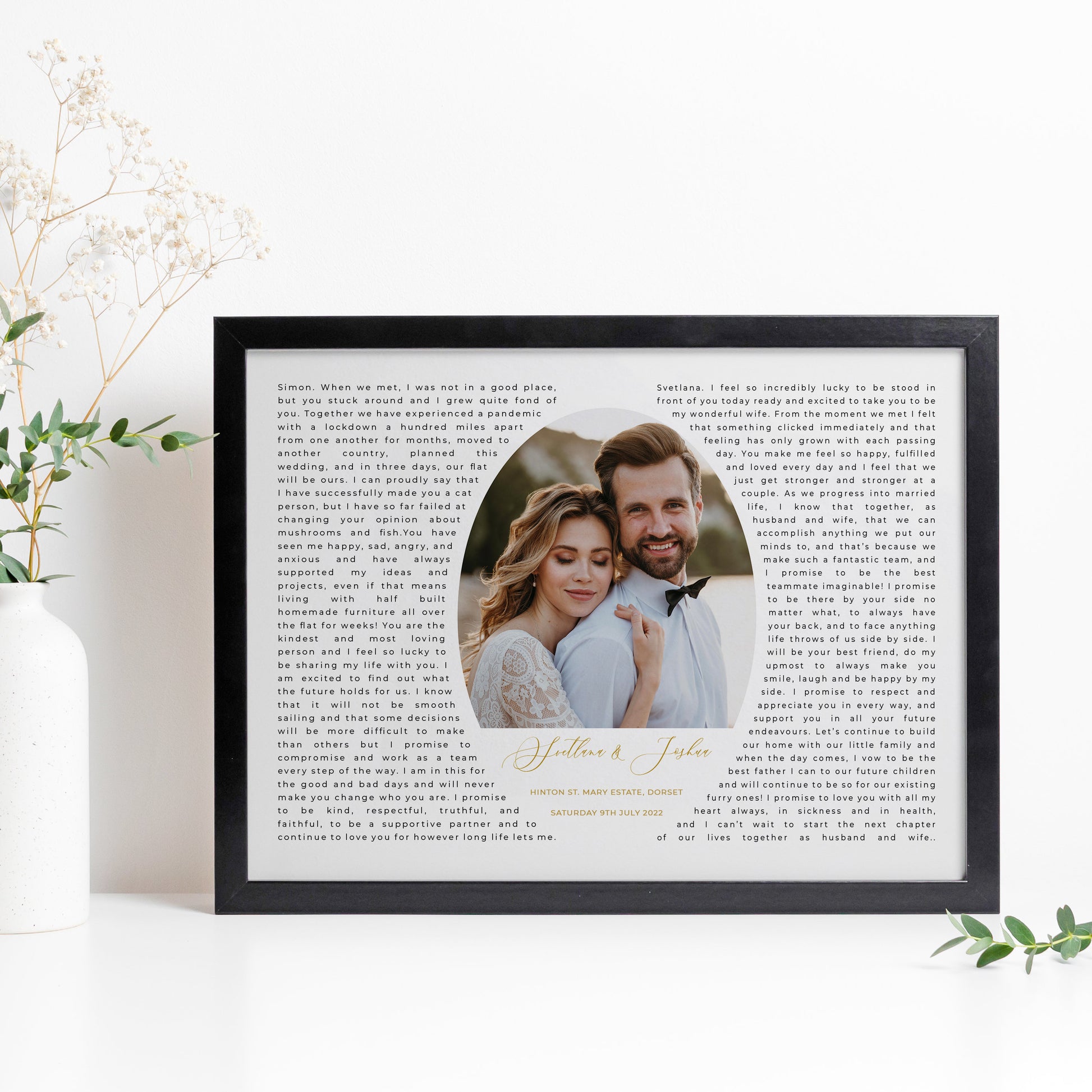 Wedding Vows Print, Wedding Vows Gift, Personalised Wedding Anniversary Gift for Wife, Husband, Framed Wedding Vows Print, Valentines Gift