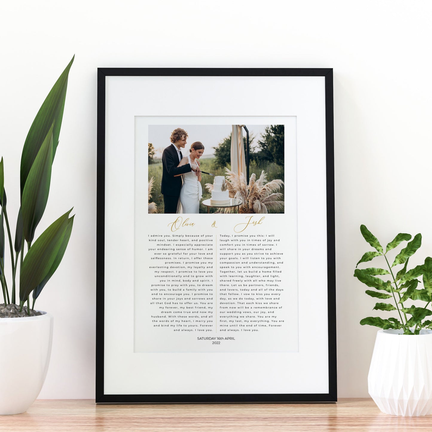 Wedding Vows Photo Print, Personalised Gift for Wife, Husband, Framed Wedding Vows Print