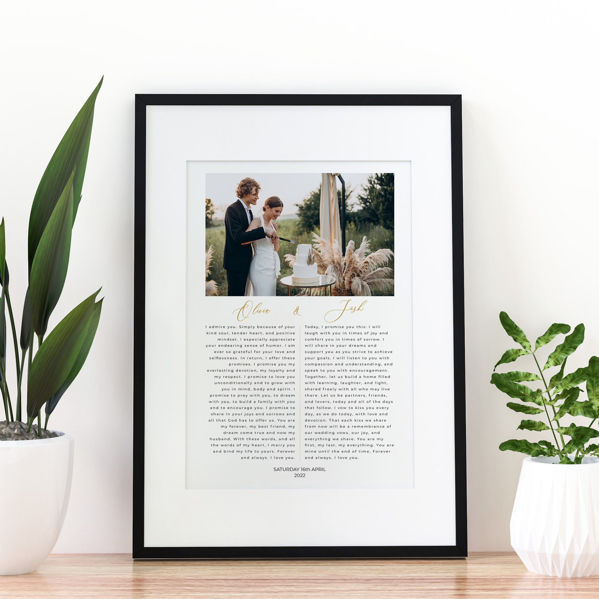 Wedding Vows Photo Print, Personalised Gift for Wife, Husband, Framed Wedding Vows Print