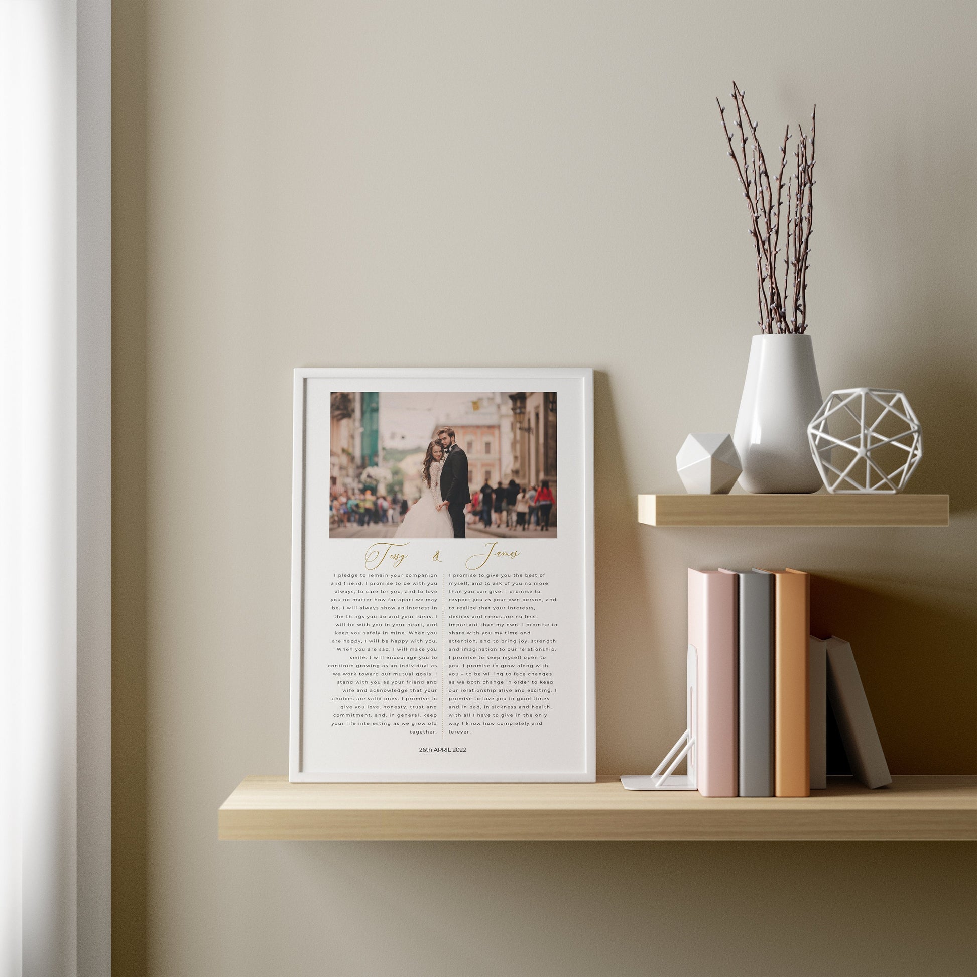 Wedding Vows Photo Print, Personalised Gift for Wife, Husband, Framed Wedding Vows Print