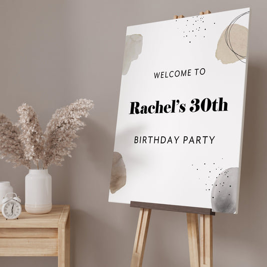 Birthday 30th Party Decoration, Modern Birthday Sign Printable, Birthday Welcome Sign Party, 30th Birthday Party, Modern Neutral Party Sign