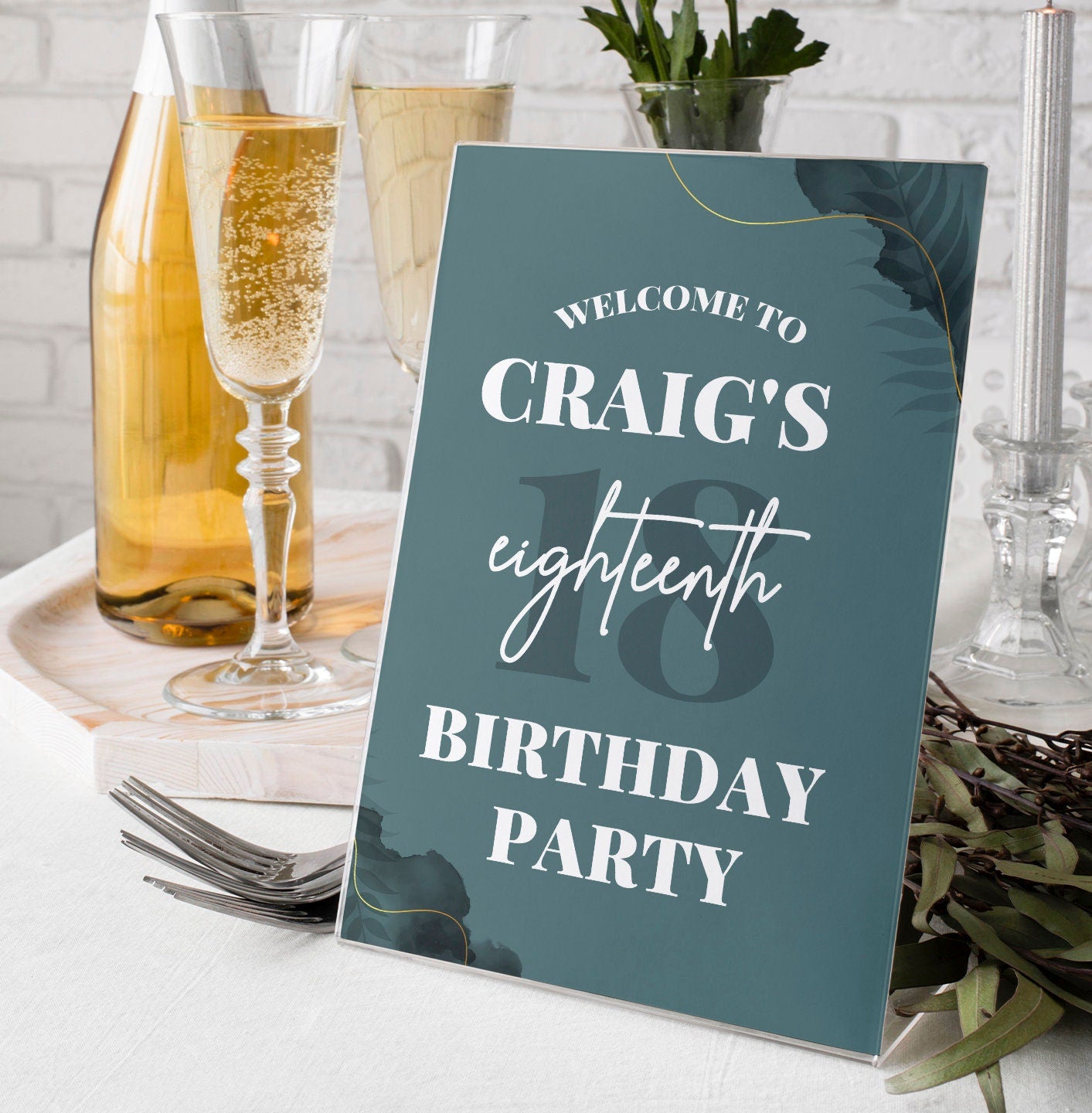 18th Birthday Party Welcome Sign, Teal Green 18th Birthday Sign, 18th Party Welcome Sign, Boy 18th Party Sign, Girl Champagne Gold Sign