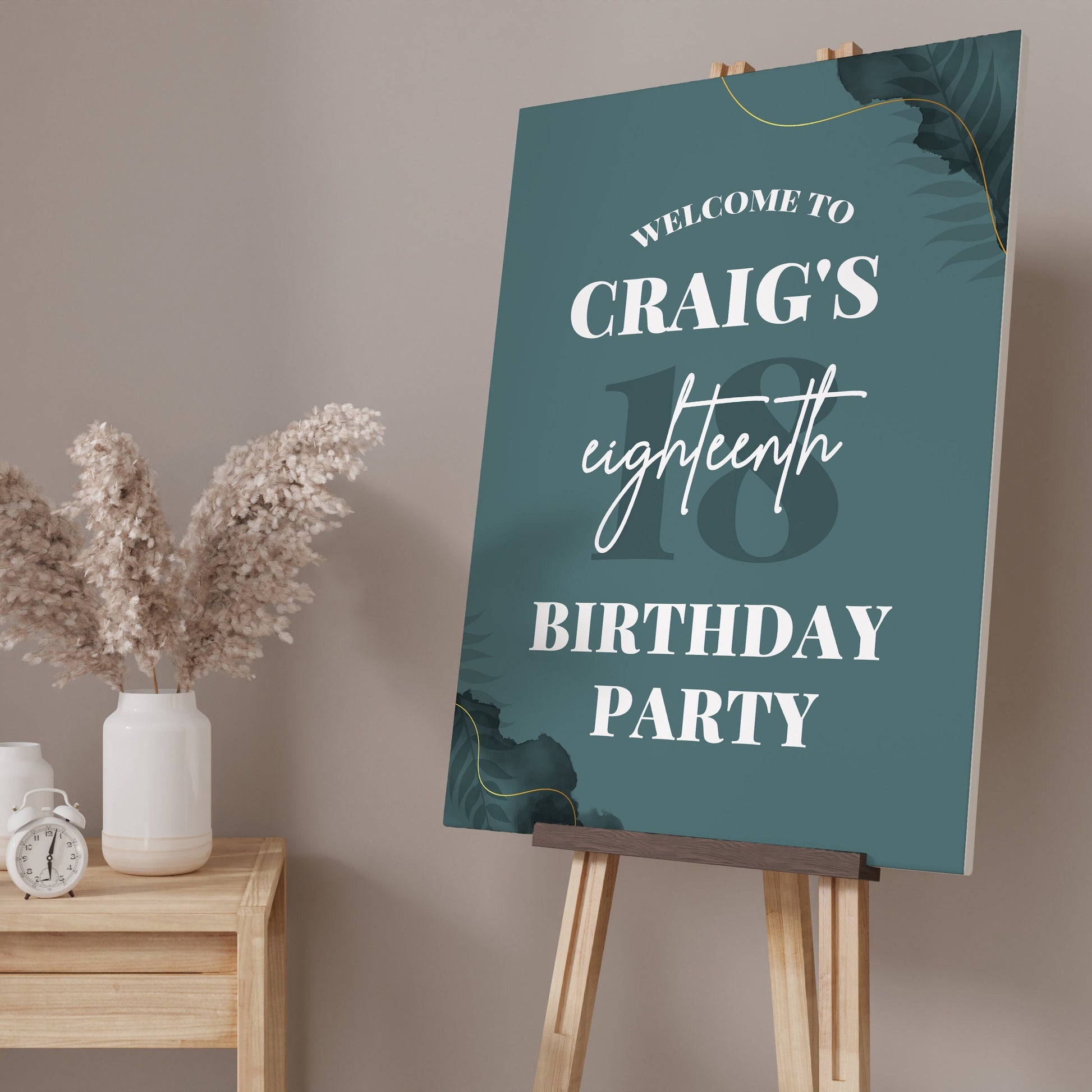 18th Birthday Party Welcome Sign, Teal Green 18th Birthday Sign, 18th Party Welcome Sign, Boy 18th Party Sign, Girl Champagne Gold Sign