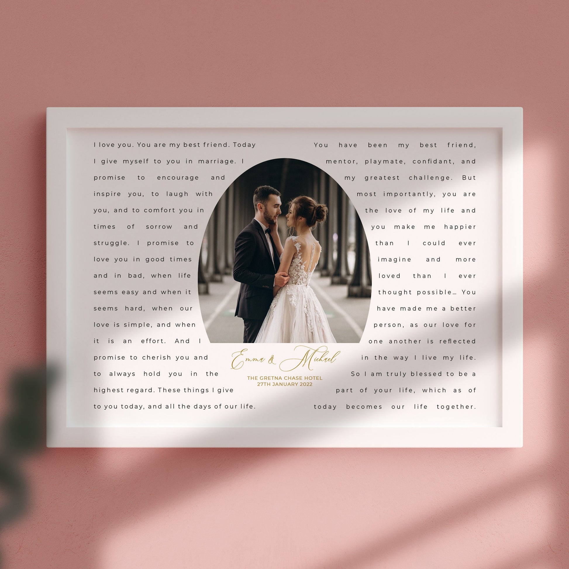 Wedding Vows Print, Wedding Vows Gift, Personalised Wedding Anniversary Gift for Wife, Husband, Framed Wedding Vows Print, Valentines Gift