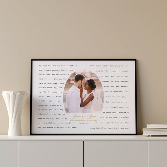 Wedding Vows Print, Wedding Vows Gift, Personalised Wedding Anniversary Gift for Wife, Husband, Framed Wedding Vows Print, Valentines Gift