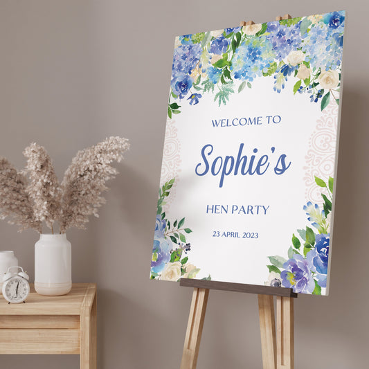 Light Blue Floral Hen Party Welcome Sign, Hen Do Welcome Sign, Bridal Shower Decorations, Blue Floral Bridal Shower, Classic Hen Party Sign