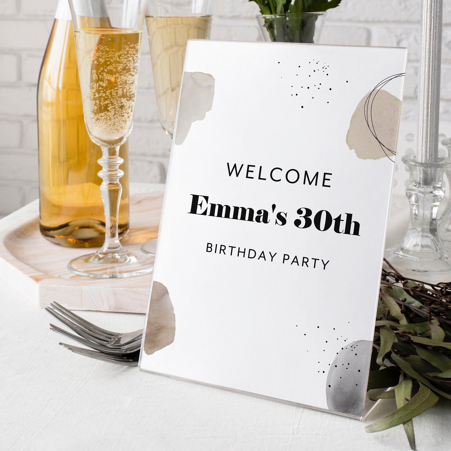 Birthday 30th Party Decoration, Modern Birthday Sign Printable, Birthday Welcome Sign Party, 30th Birthday Party, Modern Neutral Party Sign