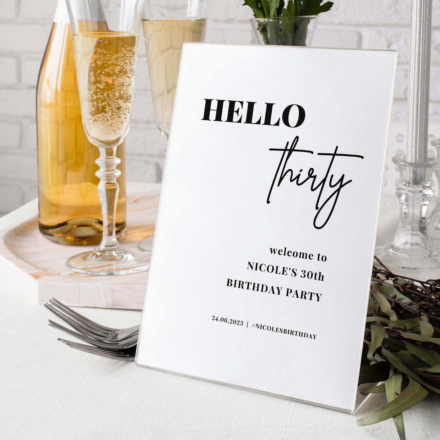 Hello 30 Welcome Party Sign, Black and White 30th Birthday Party Sign, Minimalist Birthday Party Welcome Sign, ANY AGE