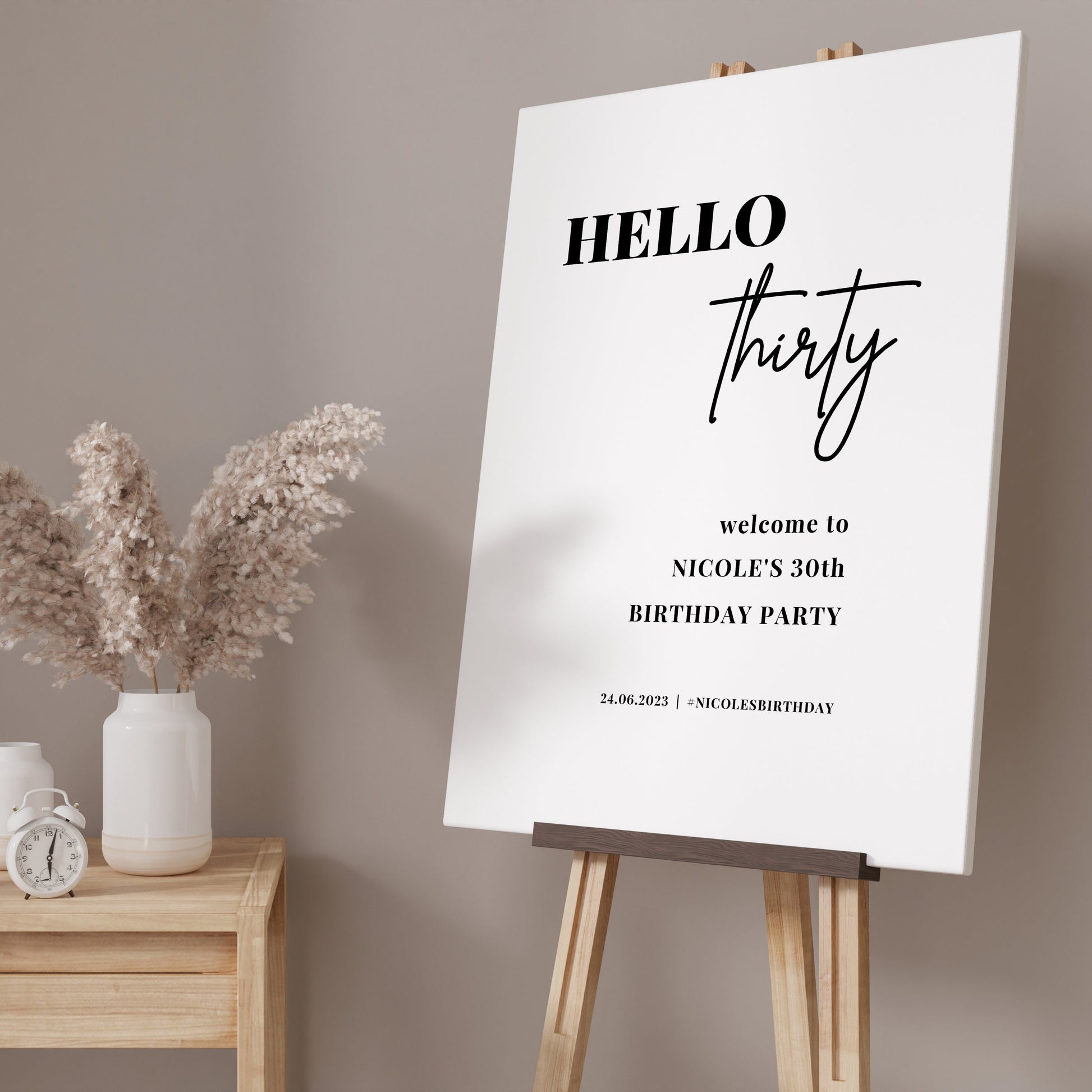 Hello 30 Welcome Party Sign, Black and White 30th Birthday Party Sign, Minimalist Birthday Party Welcome Sign, ANY AGE