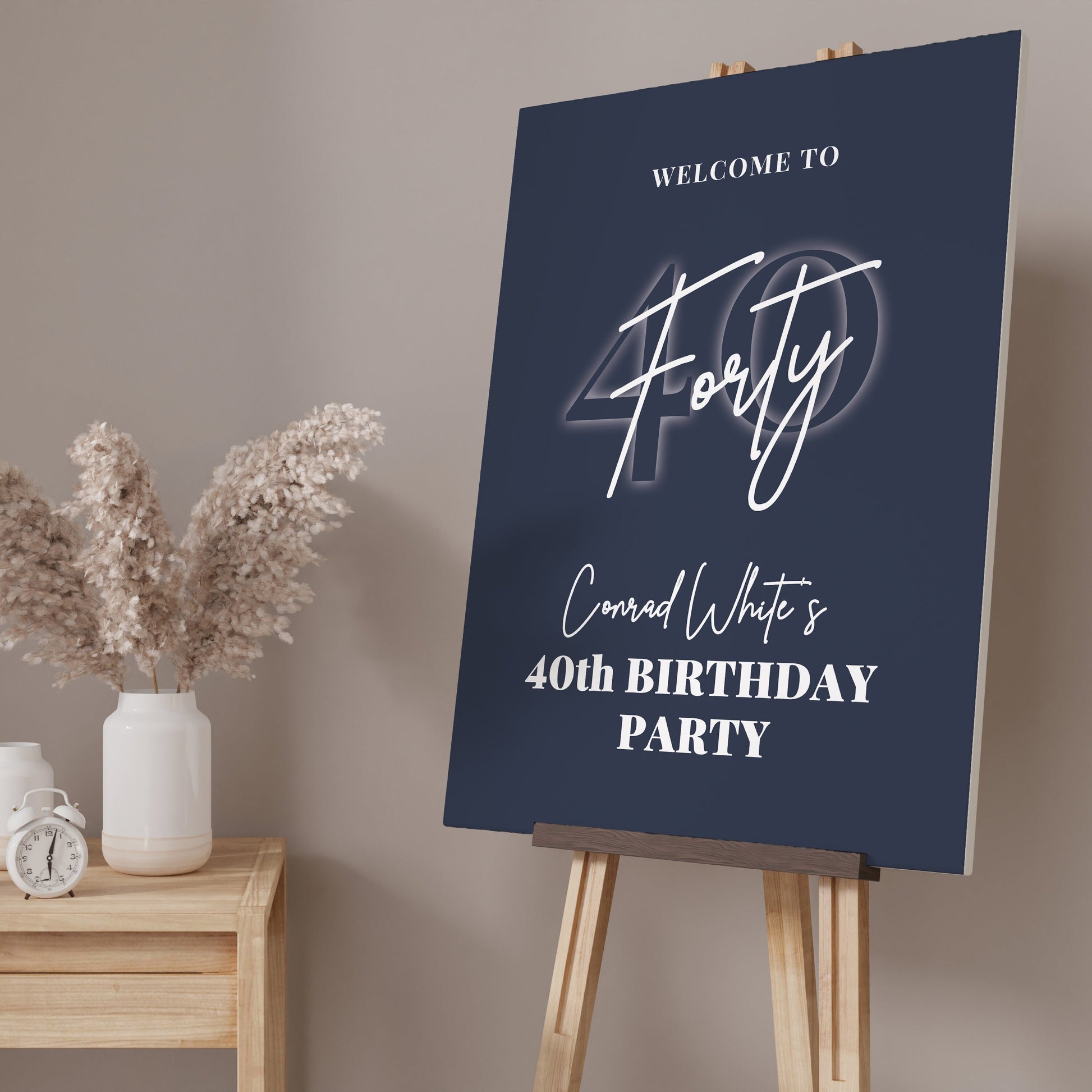 Navy 40th Birthday Party Welcome Sign