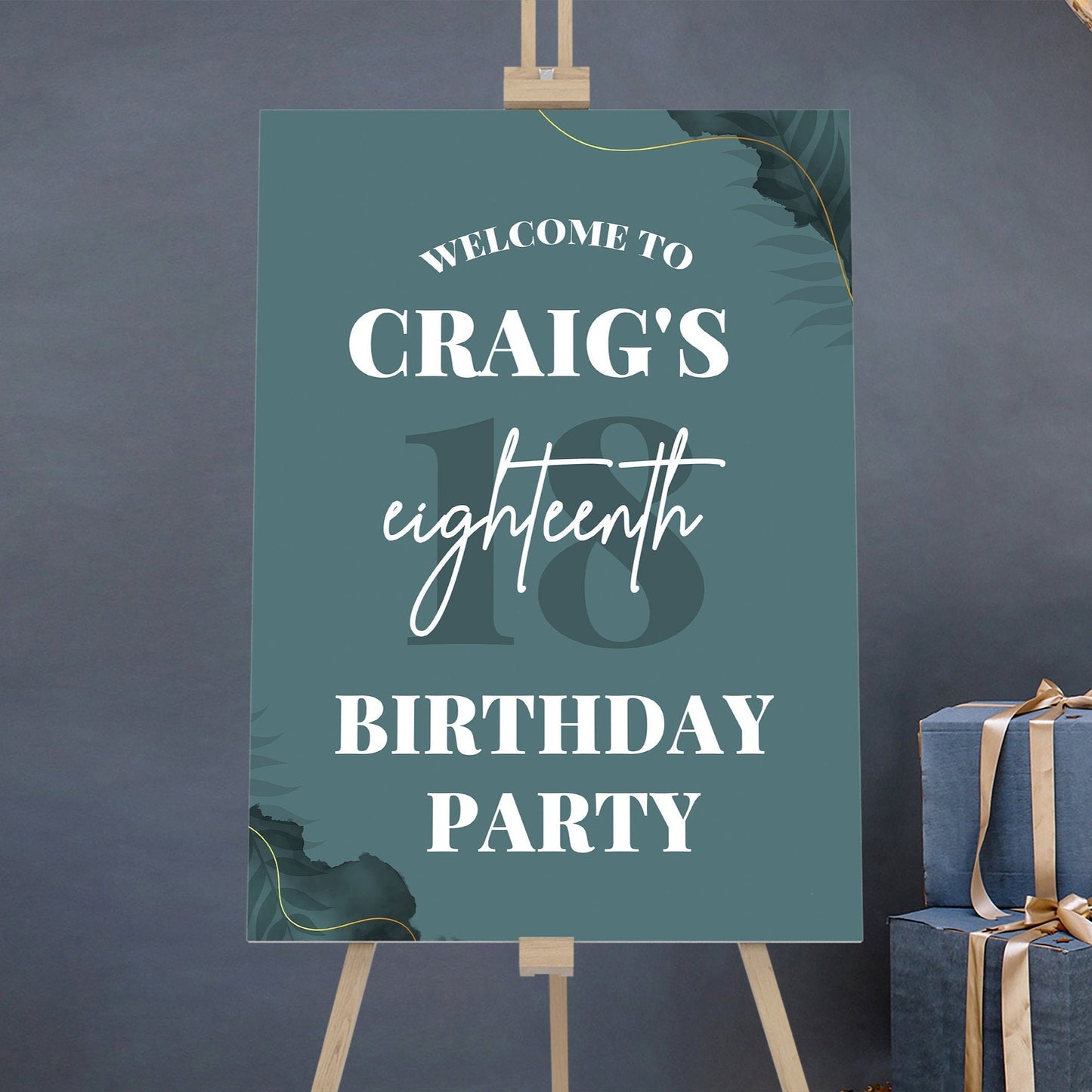 18th Birthday Party Welcome Sign, Teal Green 18th Birthday Sign, 18th Party Welcome Sign, Boy 18th Party Sign, Girl Champagne Gold Sign