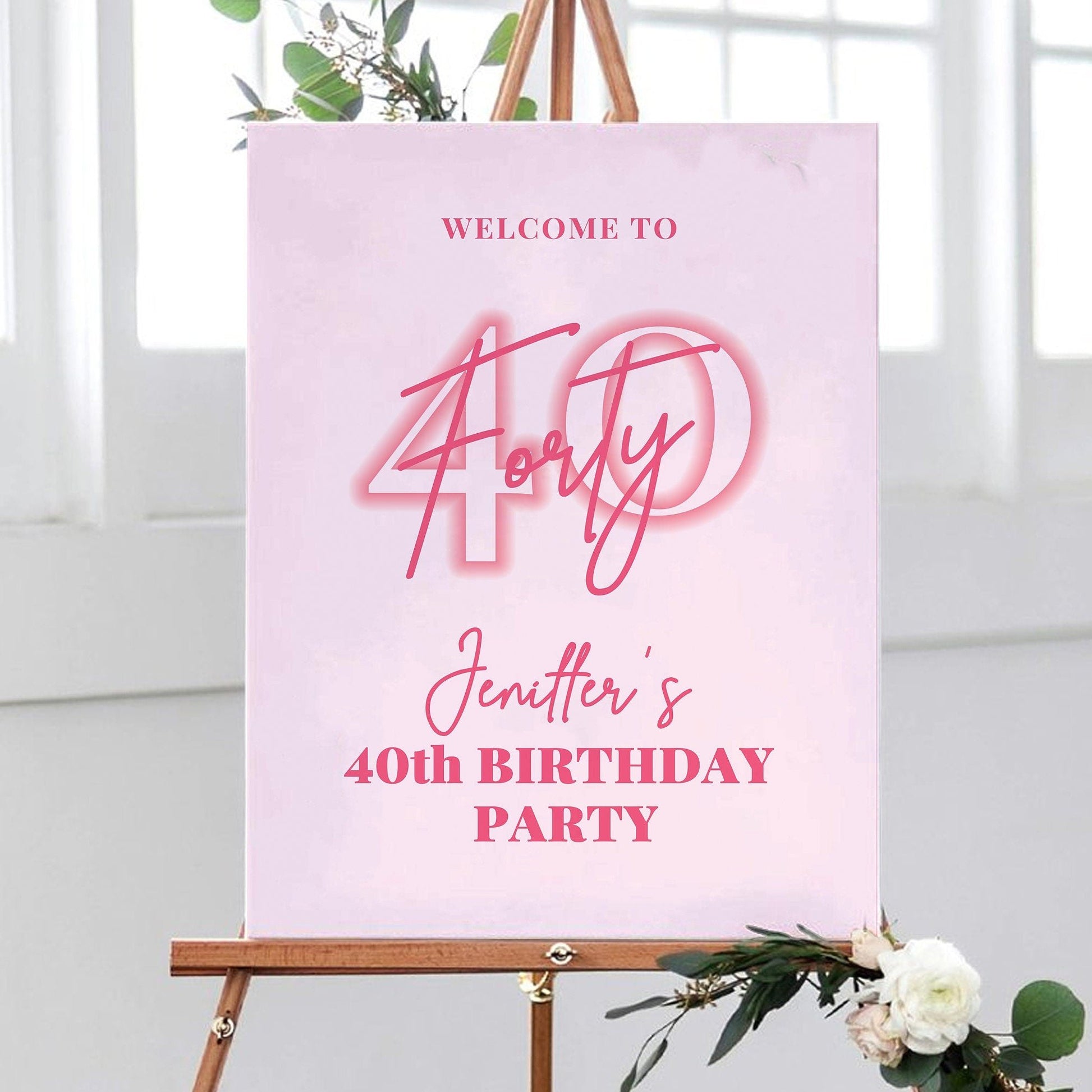 Pink 40th Birthday Party Welcome Sign, 40th Birthday Sign, Pink Birthday Party Sign, Pink Birthday Decorations