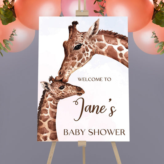 Giraffe Baby Shower Sign, Safari Baby Shower Sign, Welcome to Baby Shower Sign, Personalised Giraffe Baby Shower Decorations