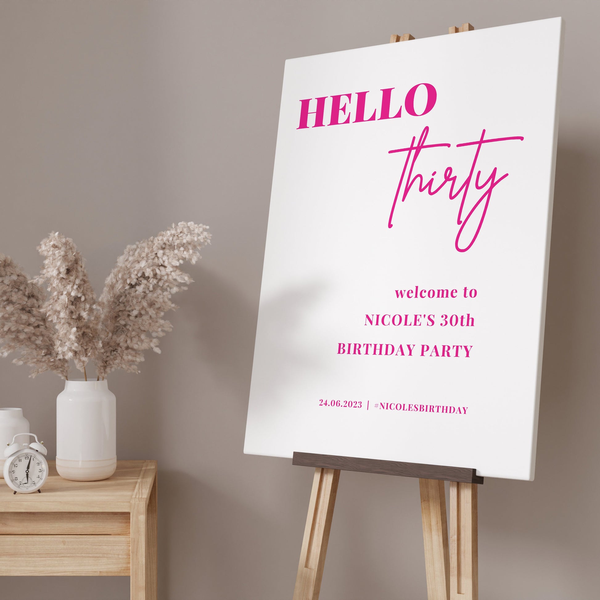 Hello 30 Welcome Party Sign, Pink and White 30th Birthday Party Sign, Minimalist Birthday Party Welcome Sign, ANY AGE