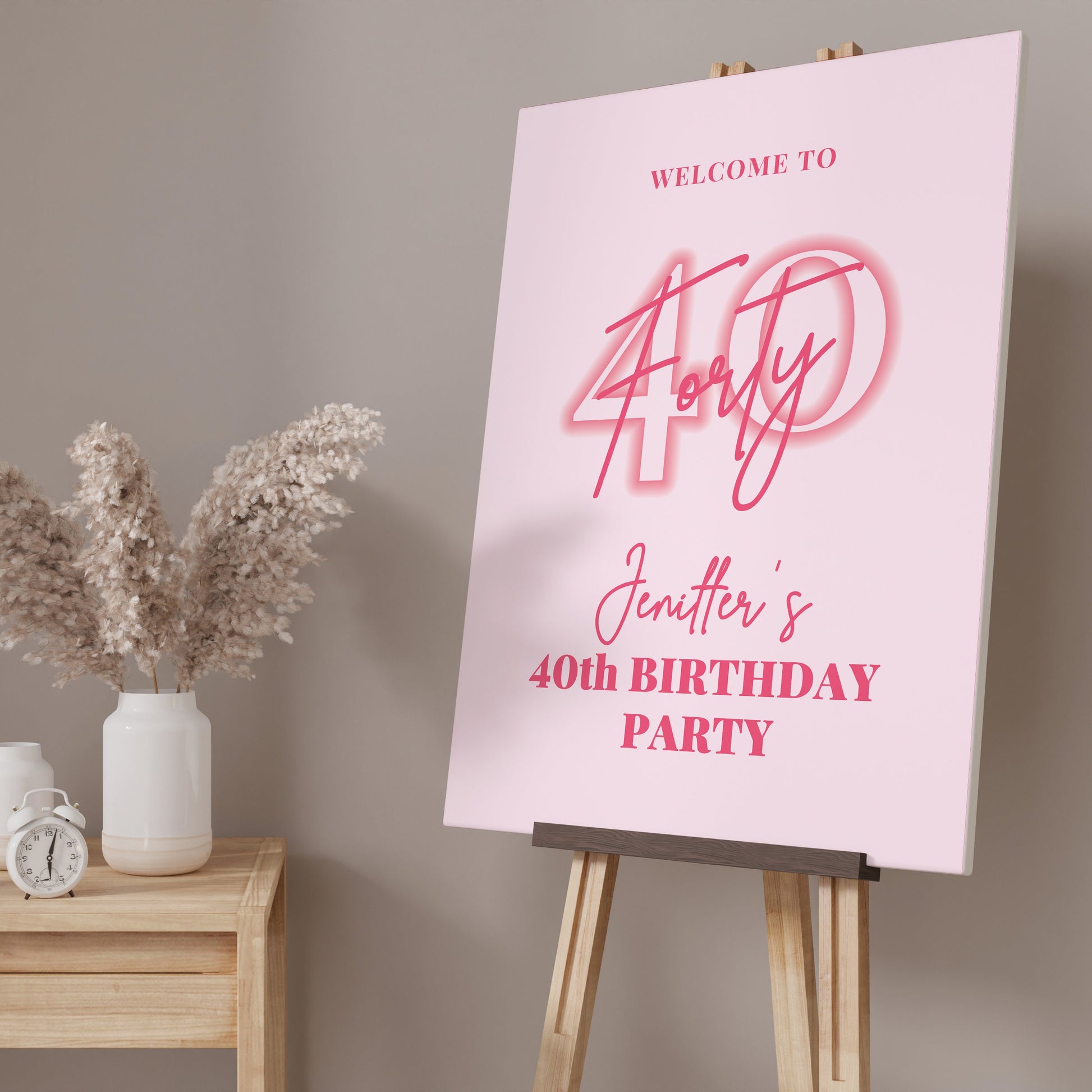 Pink 40th Birthday Party Welcome Sign, 40th Birthday Sign, Pink Birthday Party Sign, Pink Birthday Decorations