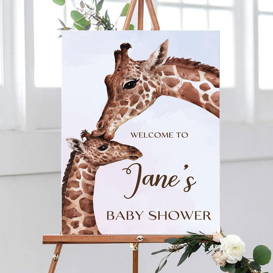 Giraffe Baby Shower Sign, Safari Baby Shower Sign, Welcome to Baby Shower Sign, Personalised Giraffe Baby Shower Decorations