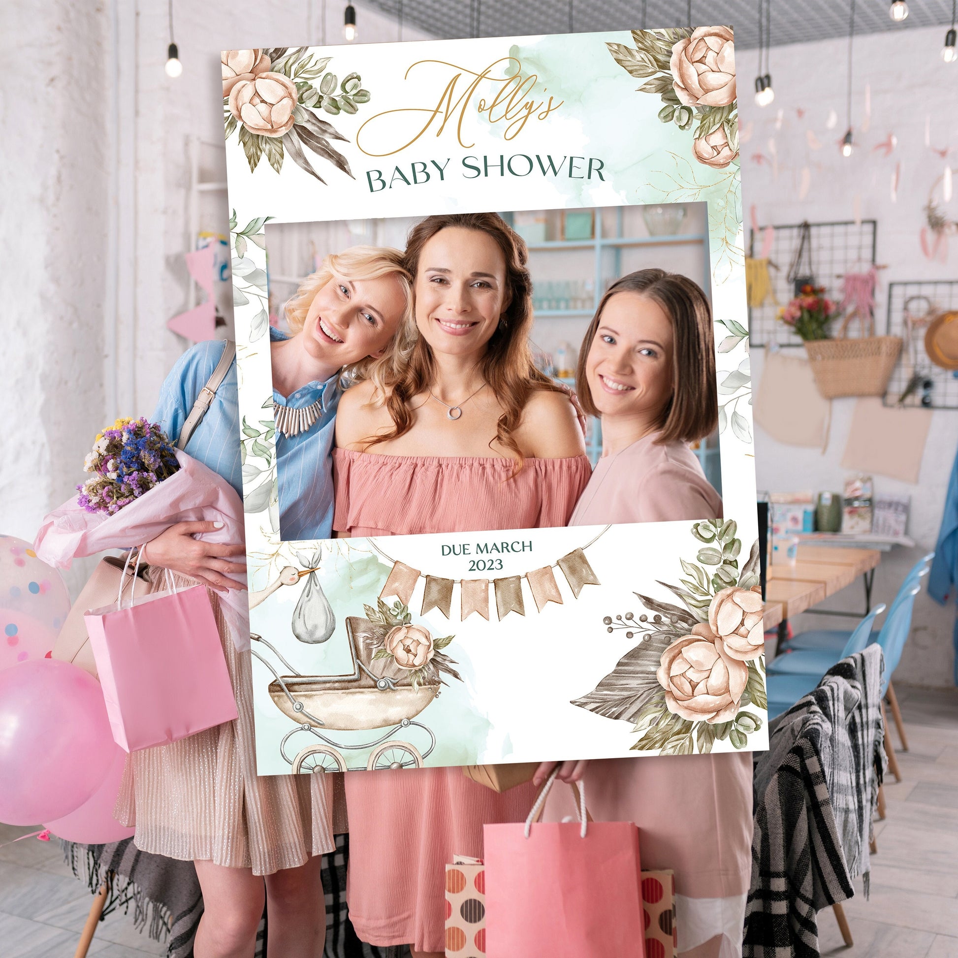 Vintage Inspired Baby Shower Selfie Frame and Party Sign, Vintage Floral Baby Shower Photobooth Frame, Welcome Sign, Baby Shower Decorations