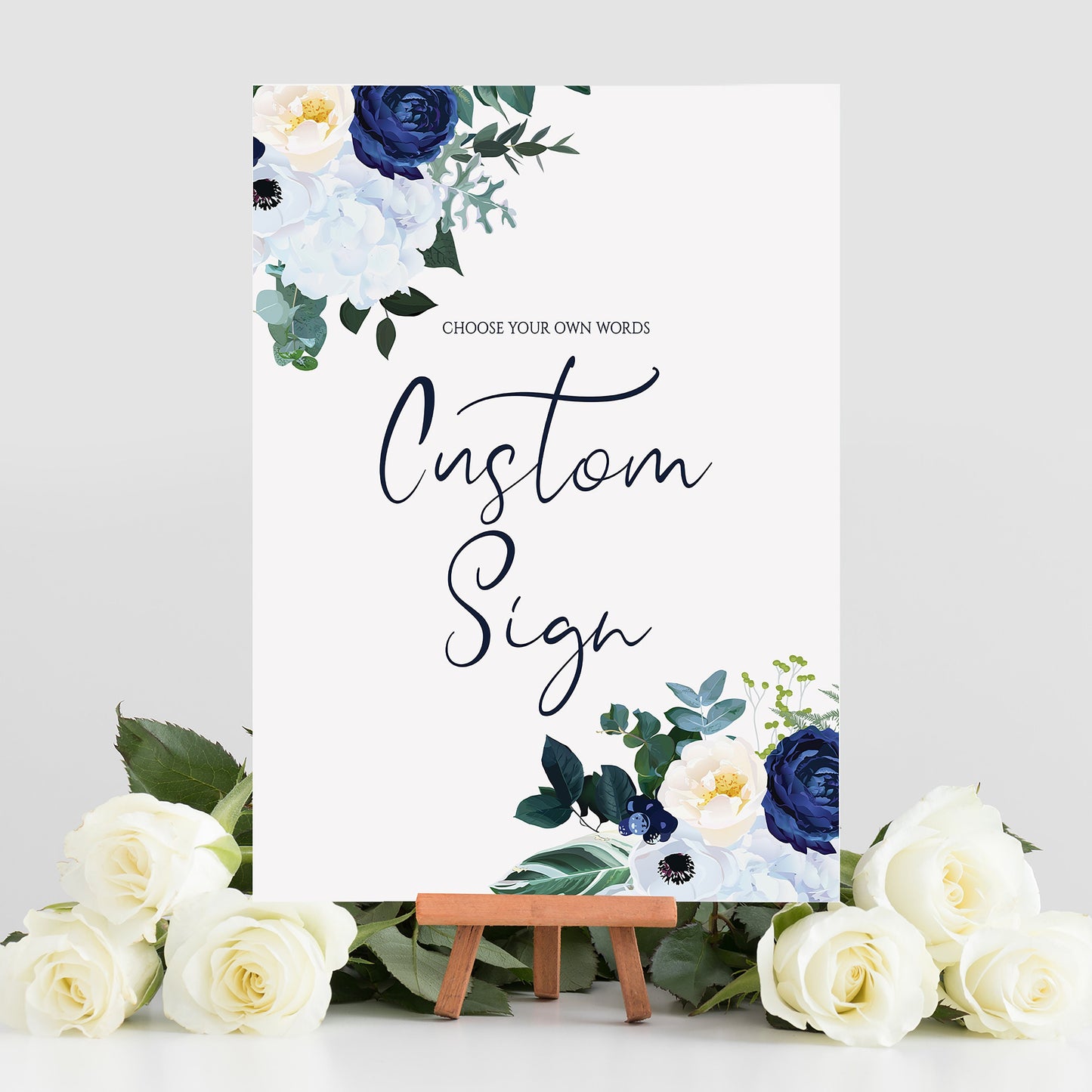 NAVY WHITE Wedding Custom Sign, Wedding Custom Sign, Navy and White Floral Wedding Sign, On the Day Wedding Stationery