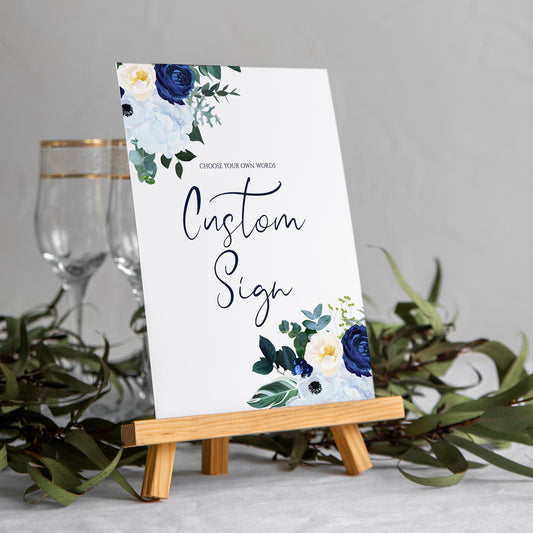 NAVY WHITE Wedding Custom Sign, Wedding Custom Sign, Navy and White Floral Wedding Sign, On the Day Wedding Stationery