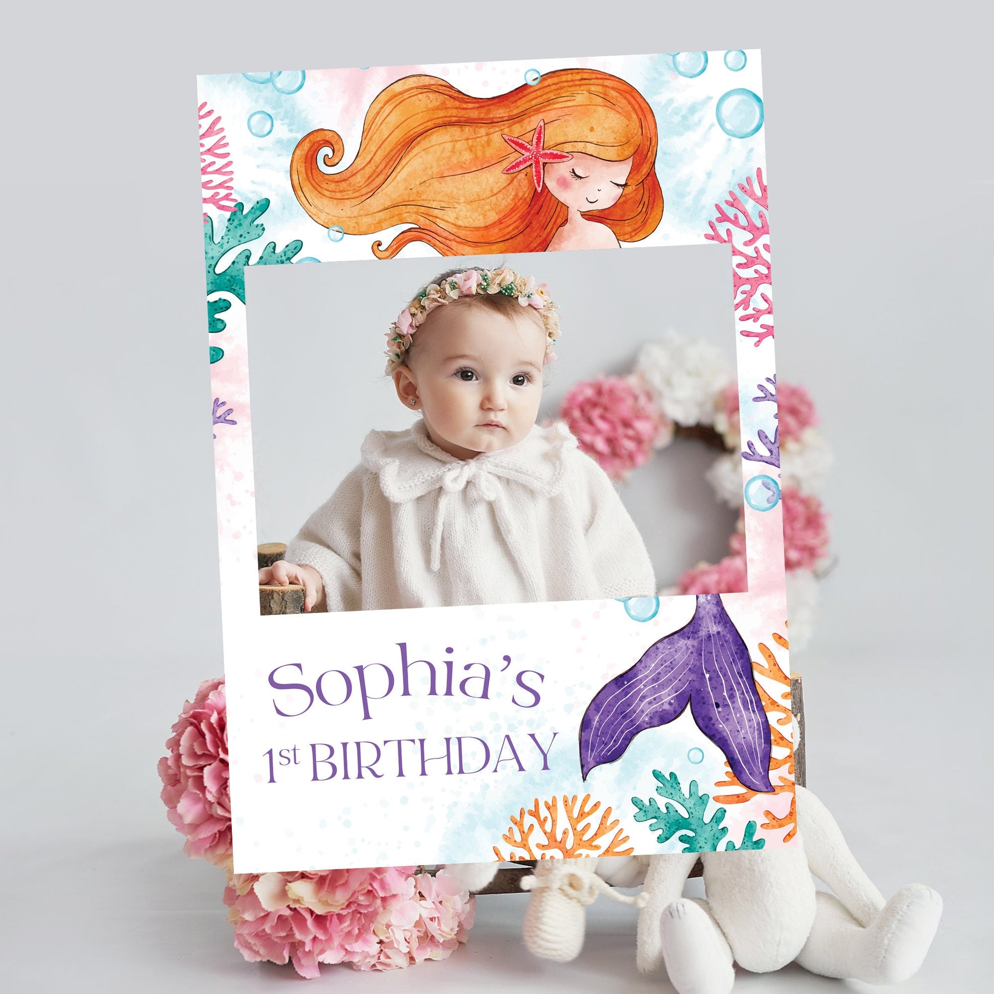 Mermaid Birthday Party Selfie Frame, Mermaid Frame Sign, First Birthday Party Decorations, Mermaid Theme Birthday Decoration