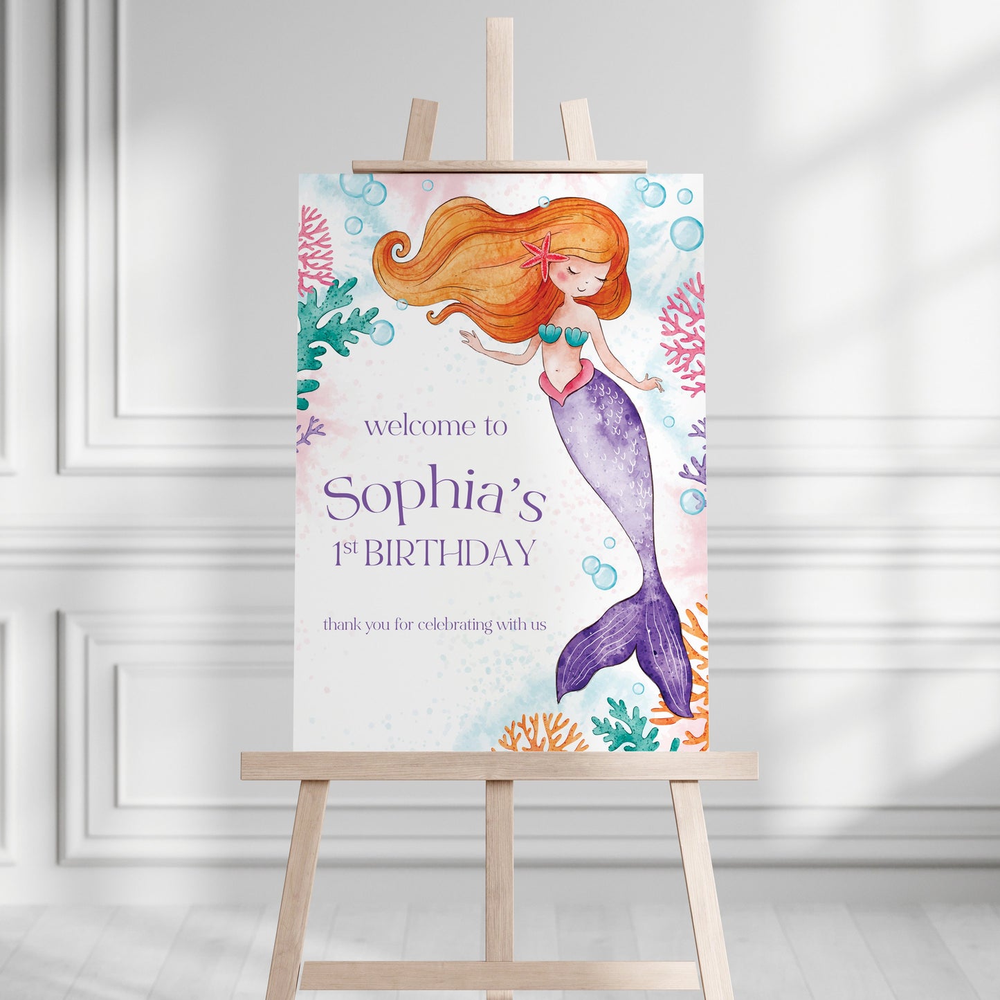 Mermaid Birthday Party Sign, 1st Birthday Party, Mermaid Birthday Party Decorations, Mermaid Party Theme, Mermaid 2nd Birthday