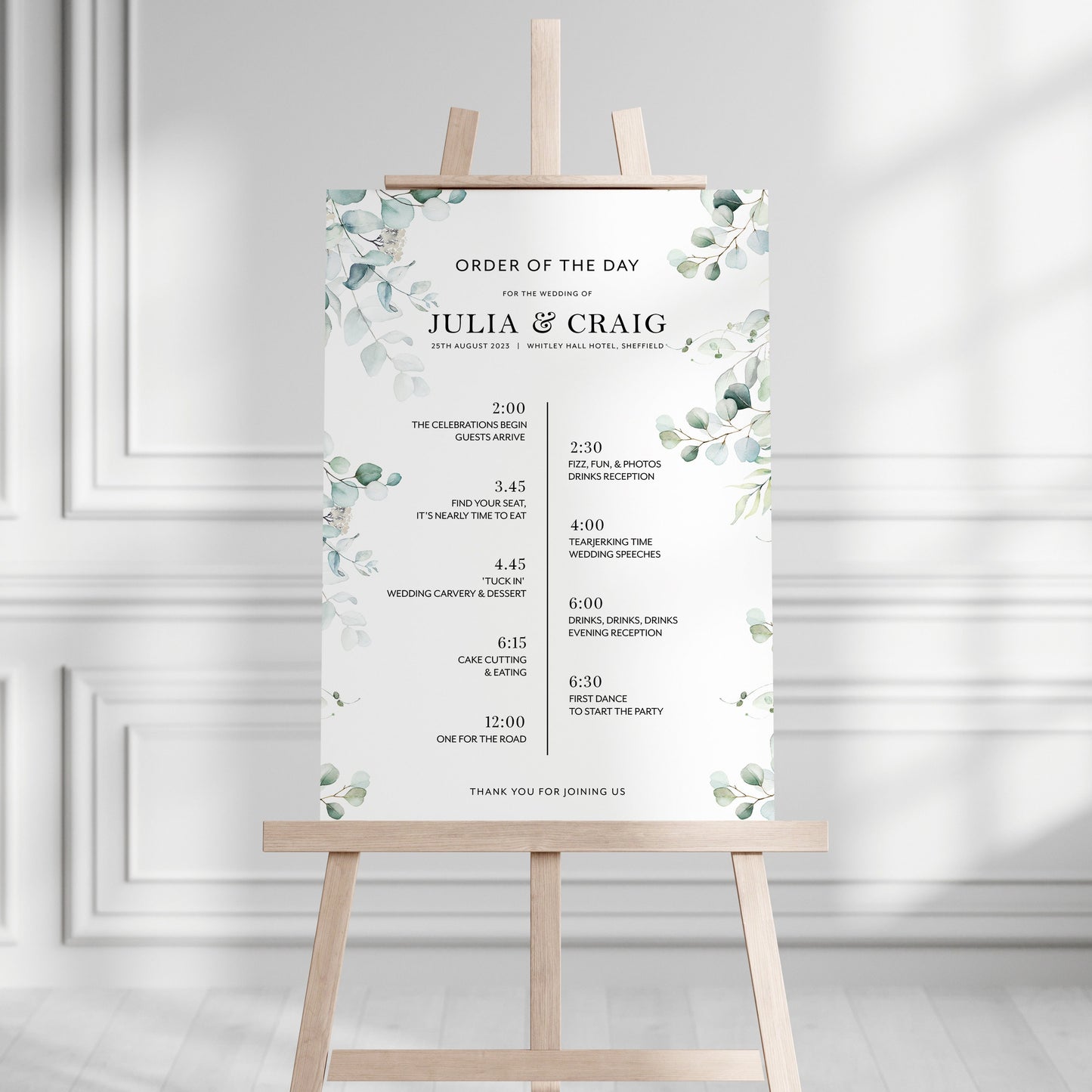 Eucalyptus Timeline Sign, Eucalyptus Wedding Order of Events Sign, Welcome to our Wedding Sign, Wedding Decorations, Eucalyptus Wedding