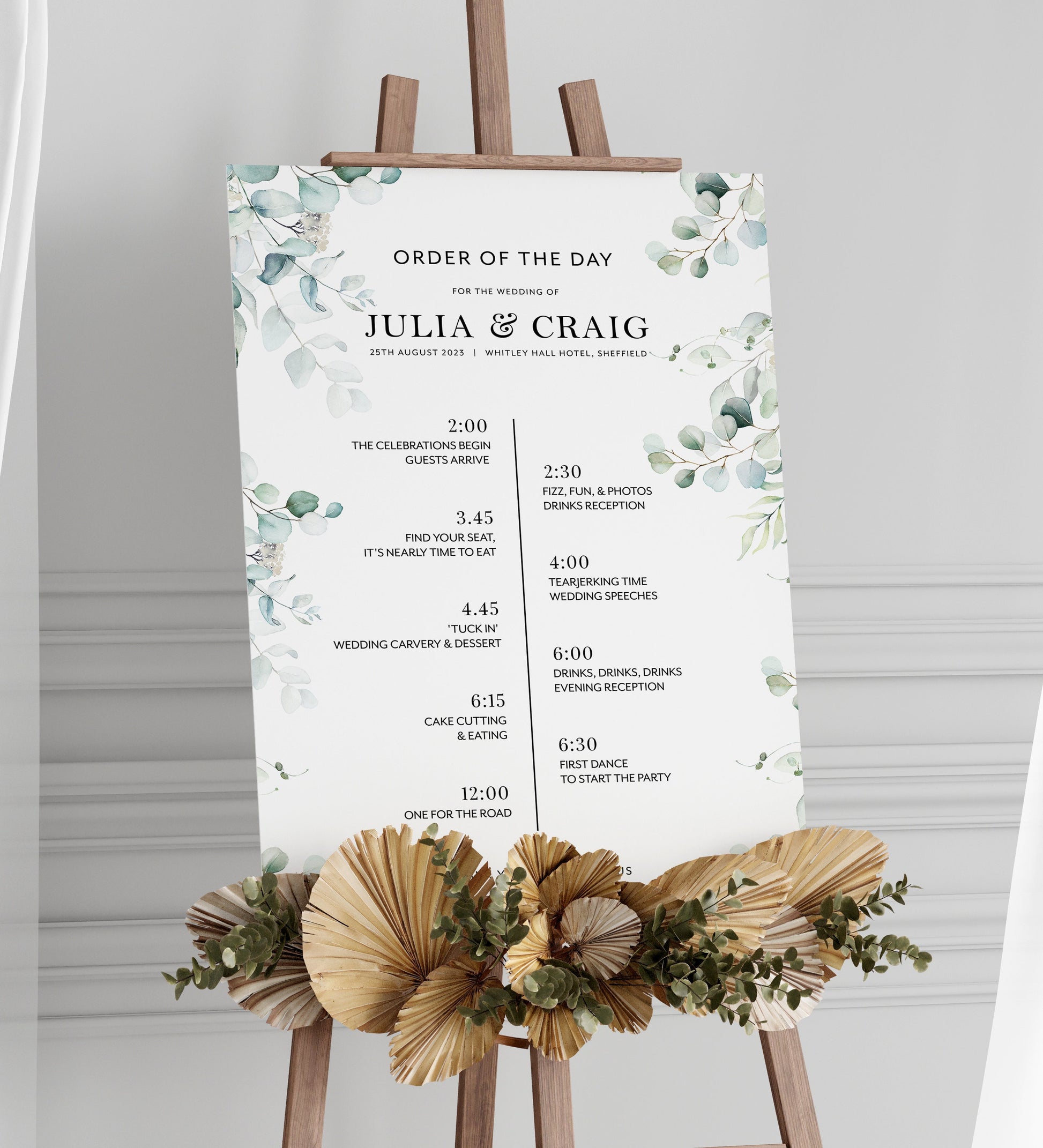 Eucalyptus Timeline Sign, Eucalyptus Wedding Order of Events Sign, Welcome to our Wedding Sign, Wedding Decorations, Eucalyptus Wedding