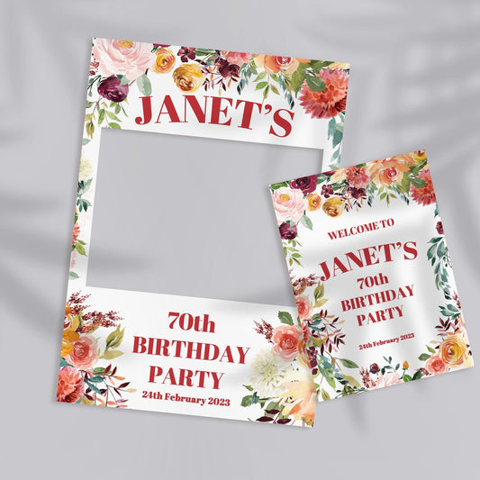 Birthday Party Selfie Frame and Welcome Sign, 70th Birthday Photobooth Frame, 70th Birthday Party Welcome Sign, ANY AGE