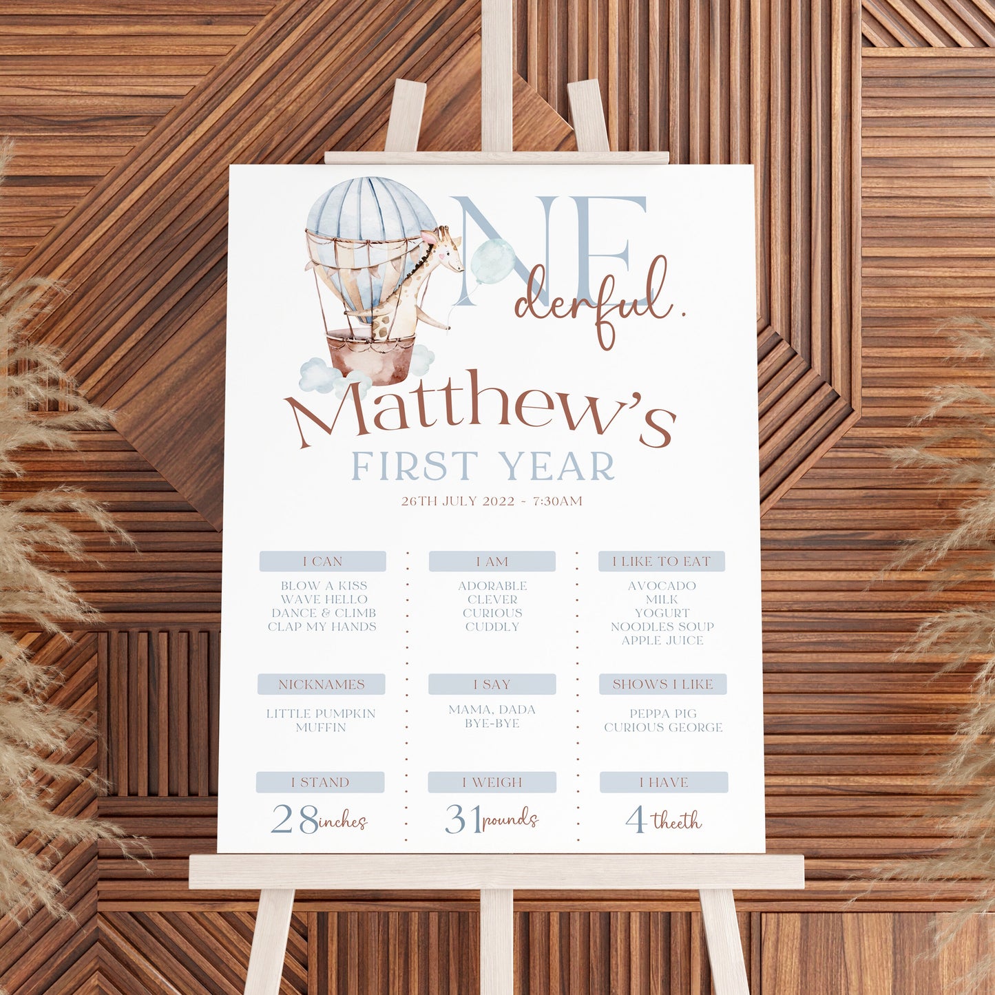 1st Birthday Party Welcome Sign, OneDerful 1st Birthday Milestone Sign, One Year Milestone Board, Baby's First Year Celebration