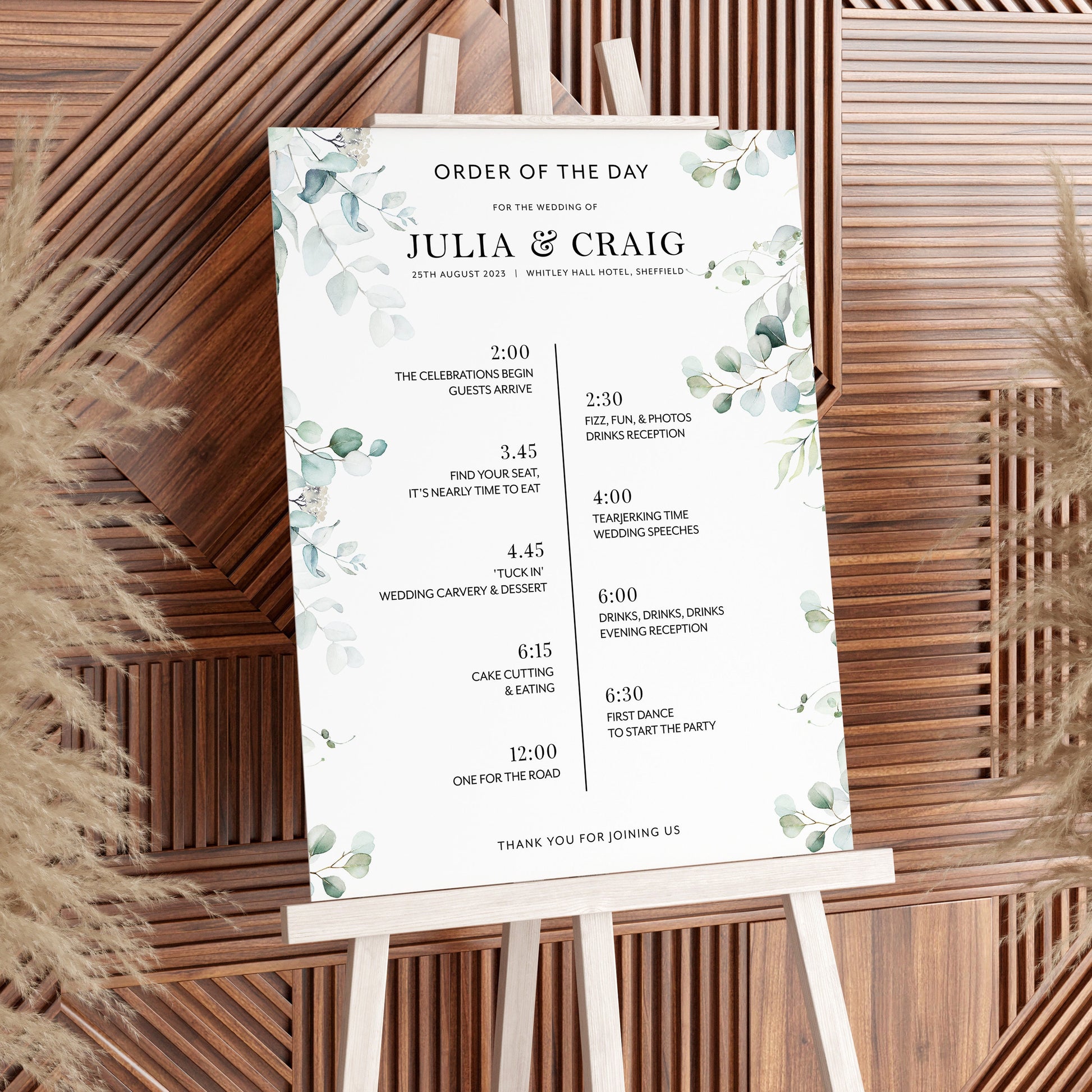 Eucalyptus Timeline Sign, Eucalyptus Wedding Order of Events Sign, Welcome to our Wedding Sign, Wedding Decorations, Eucalyptus Wedding