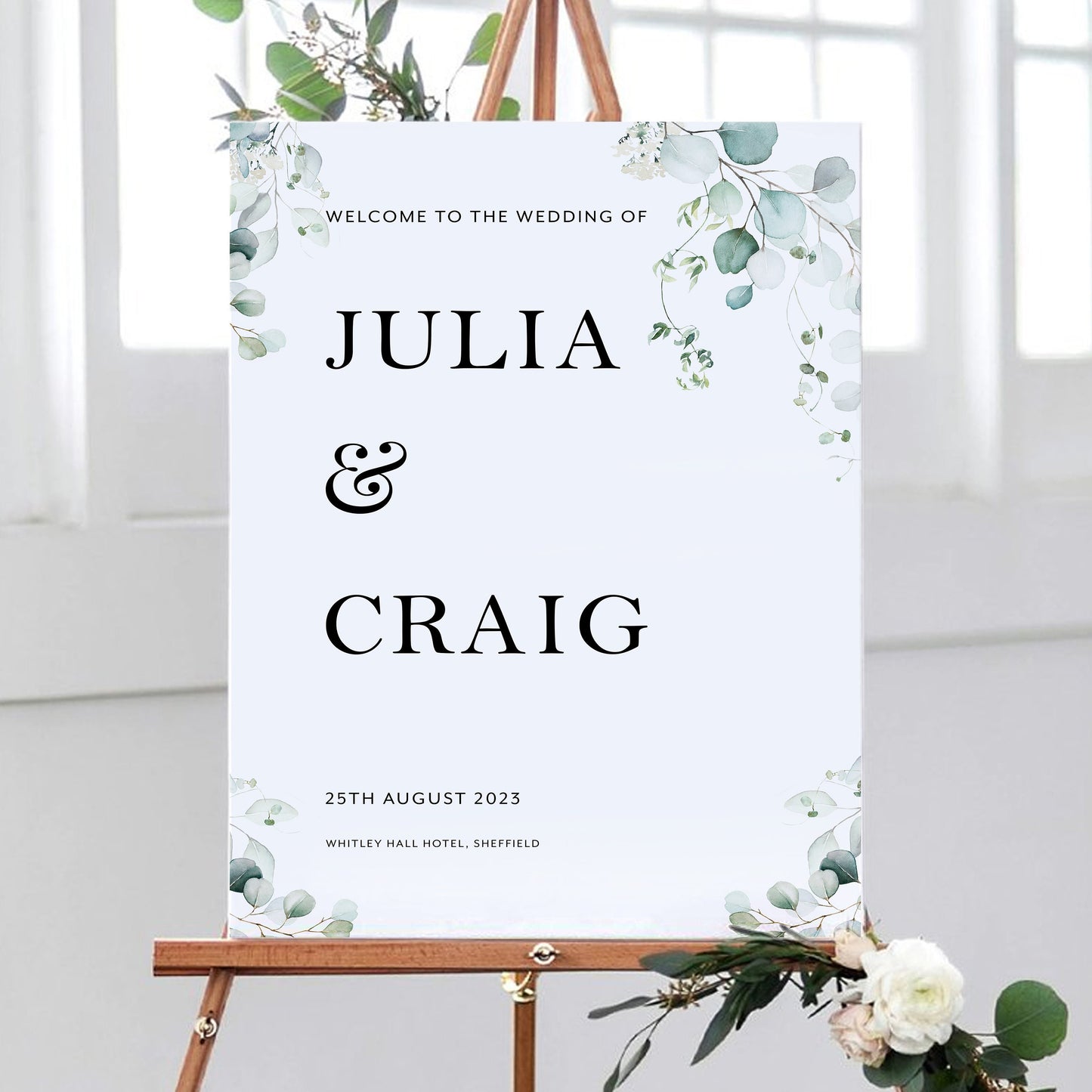 Simple Eucalyptus Welcome wedding Sign, Greenery Wedding, Eucalyptus Welcome to our Wedding Sign, Welcome Wedding Board