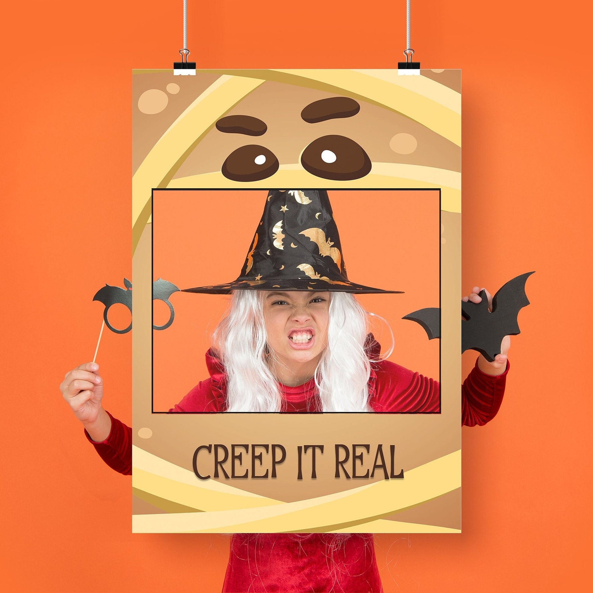 Halloween Party Photo Booth Frame and Matching Halloween Party Sign, 2 Piece Set Halloween Mummy Theme Selfie Frame, Printed Foamboard