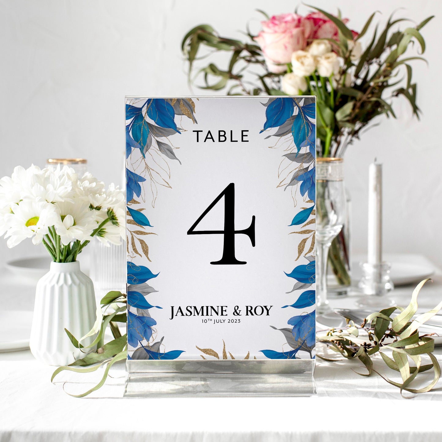 Blue Gold Wedding Table Number Cards, Blue Gold Leaves Table Numbers, Table Decor Wedding, Wedding Table Number Cards, Blue Table Names