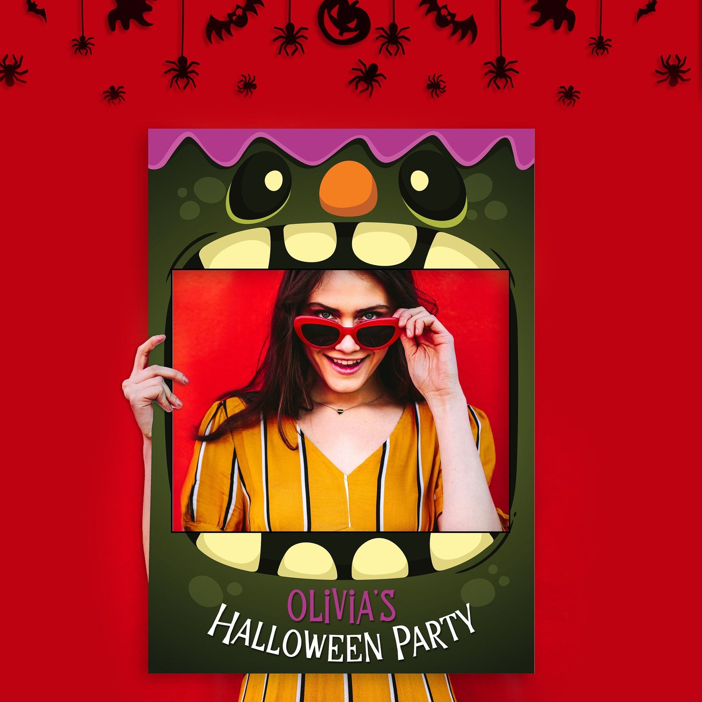 Goblin Halloween Party Photobooth Frame and Matching Table Sign Spooky Halloween Decorations Personalised 2 Piece Set, Printed Foamboard