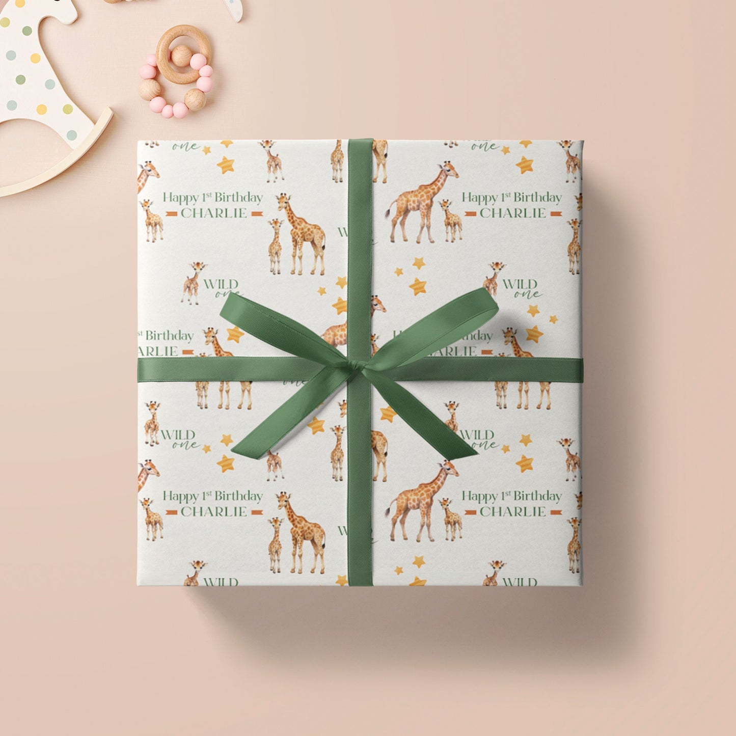 Personalised Wild One Birthday Wrapping Paper, Sarafi Animals Gift Wrap, Baby's First Birthday Wrapping Paper, Giraffe Theme
