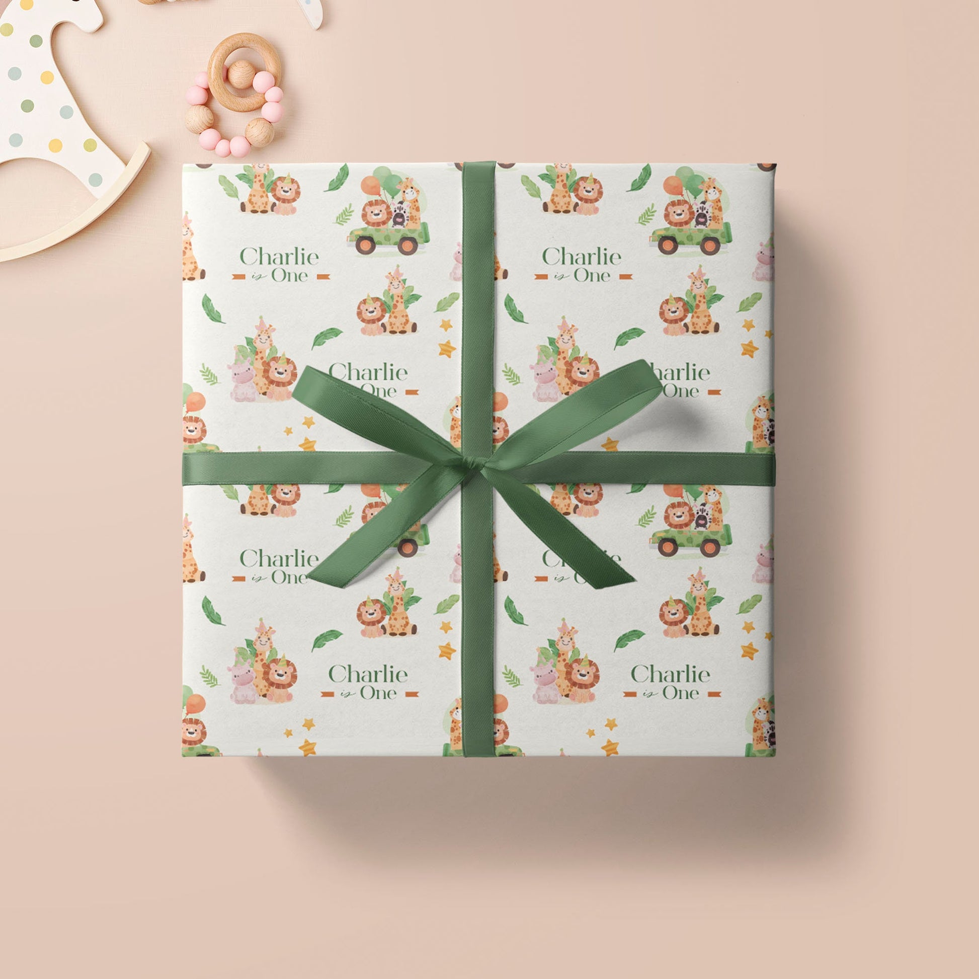 Personalised Safari 1st Birthday Wrapping Paper, Jungle Theme Wrapping paper with name, Wild One Birthday Wrapping Paper, Birthday Gift Wrap